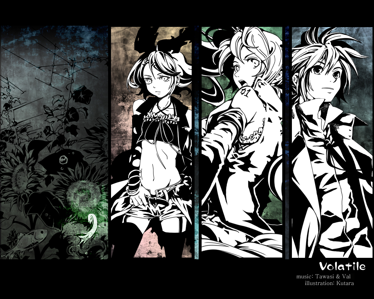 aliasing, hatsune_miku, kagamine_len, kagamine_rin, kunami, male, vocaloid