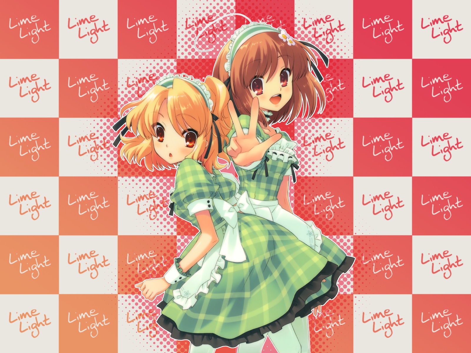 blonde_hair, brown_eyes, brown_hair, flyable_heart, inaba_yui, itou_noiji, sumeragi_amane, waitress