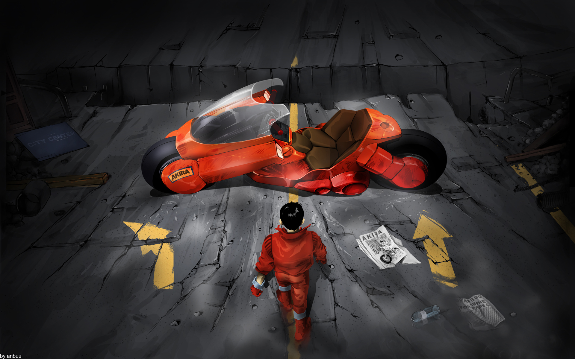 akira, anbuu, kaneda_shotaro, motorcycle, signed