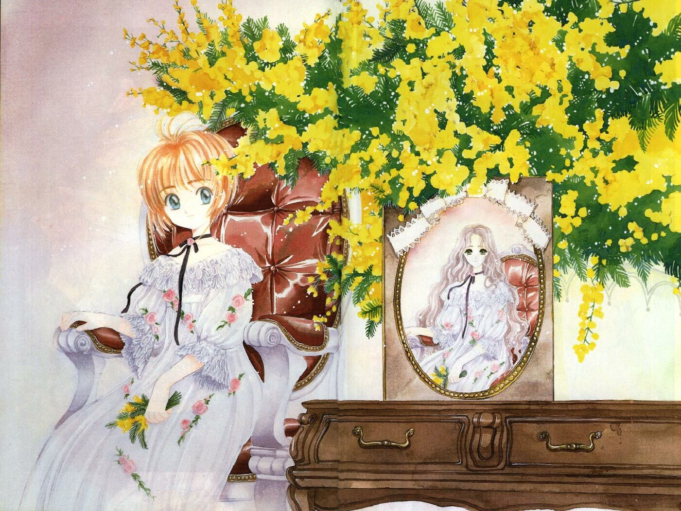 card_captor_sakura, clamp, dress, flowers, kinomoto_nadeshiko, kinomoto_sakura