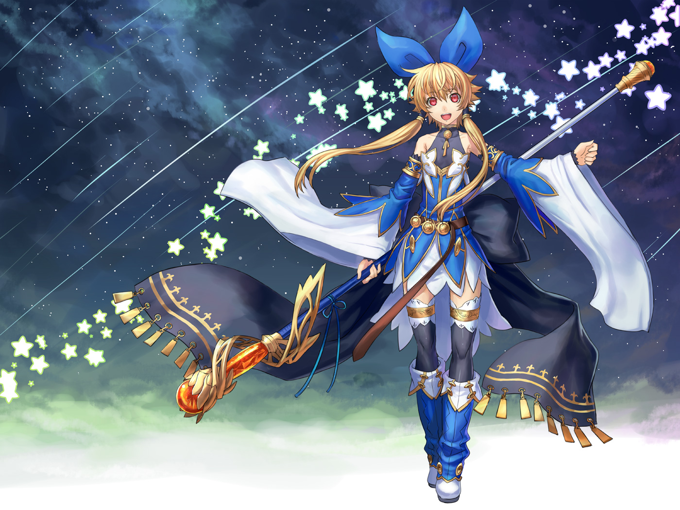 blonde_hair, meryl_star, ran'ou_(tamago_no_kimi), red_eyes, shinrabanshou, staff