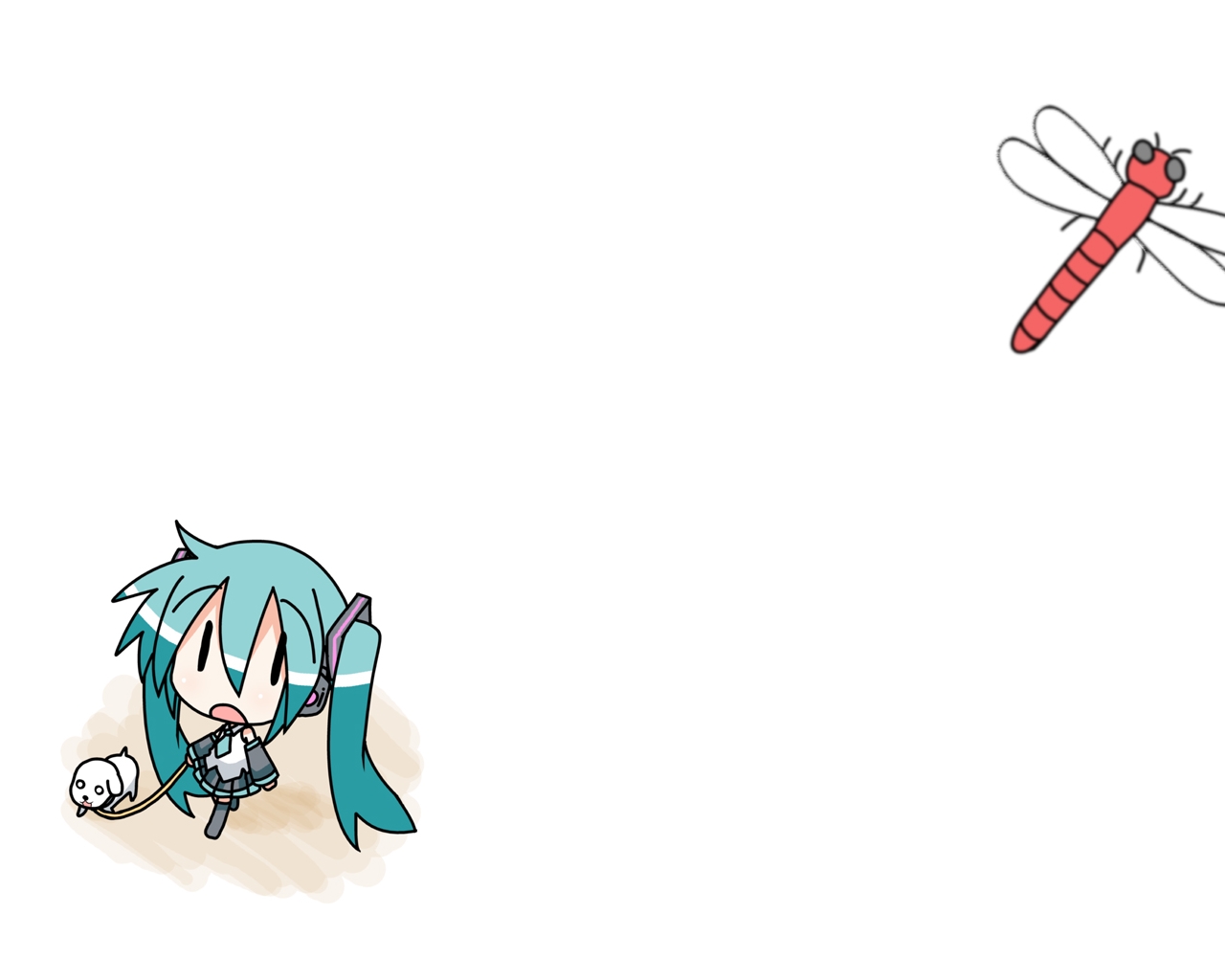 chibi, chibi_miku, hamo_(dog), hatsune_miku, minami_(artist), vocaloid, white