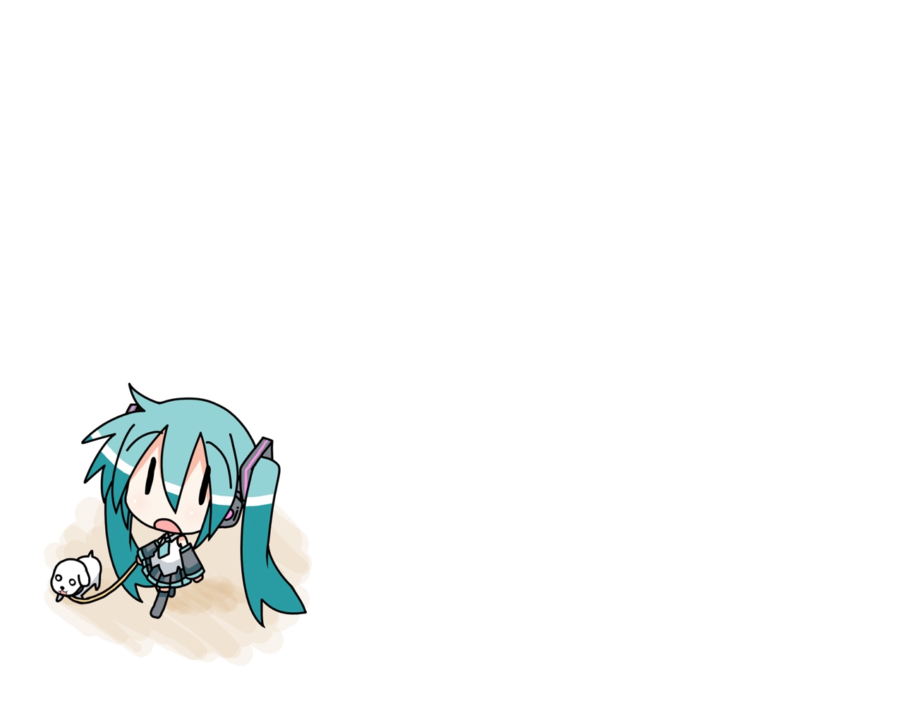 chibi, chibi_miku, hamo_(dog), hatsune_miku, minami_(artist), vocaloid, white
