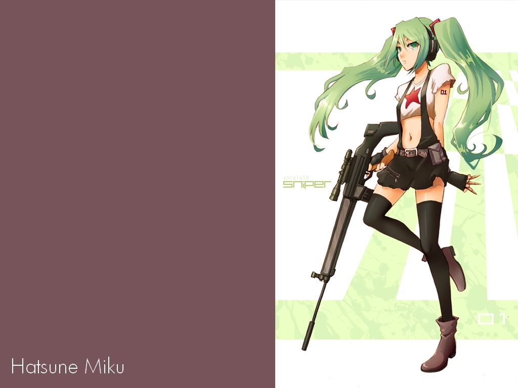 gun, hatsune_miku, ochakai_shinya, thighhighs, twintails, vocaloid, weapon