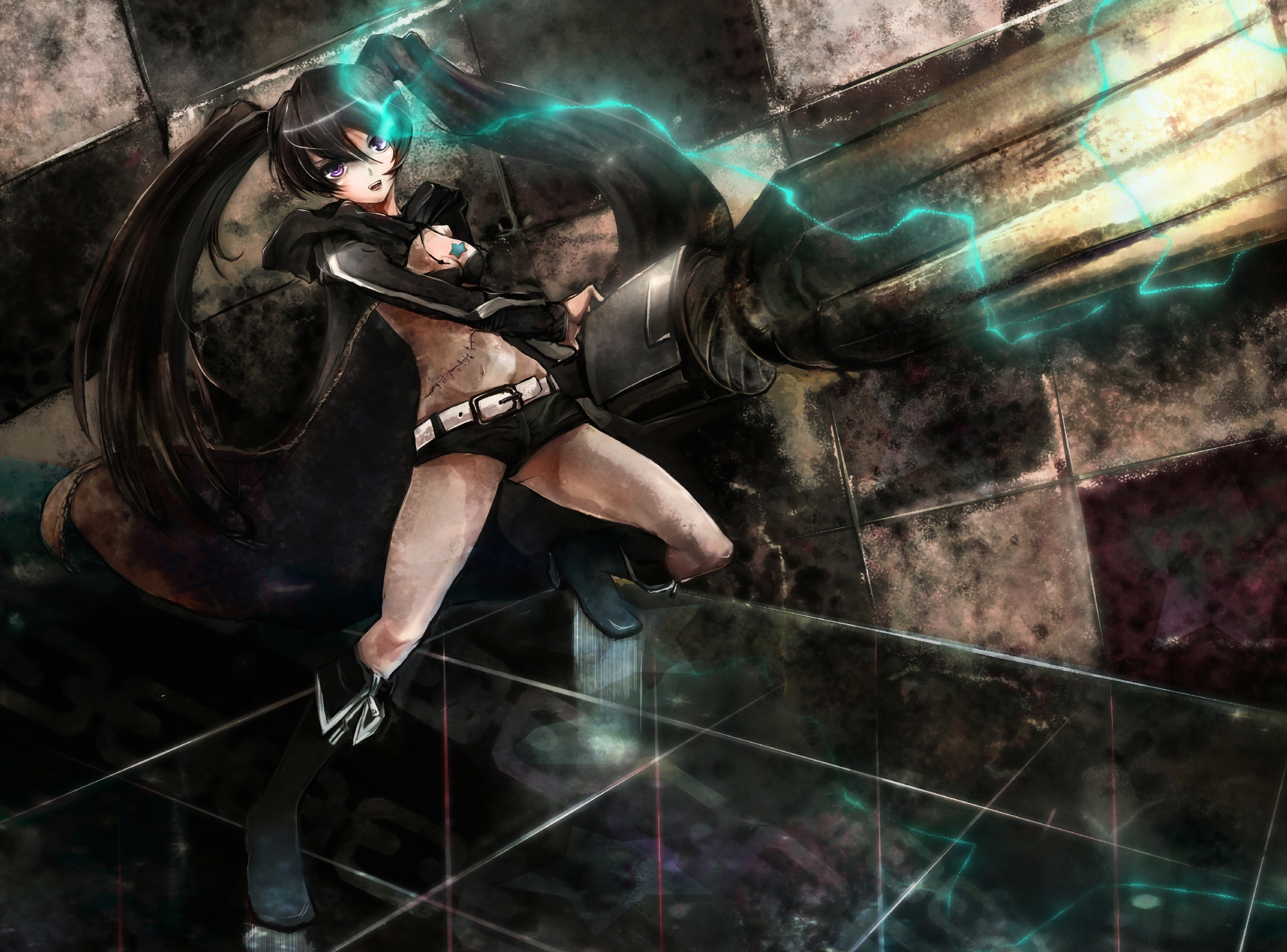 black_rock_shooter, gun, insane_black_rock_shooter, kio_sayuki, kuroi_mato, scar, weapon