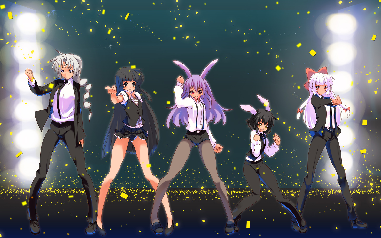 animal_ears, bunny_ears, bunnygirl, fujiwara_no_mokou, group, houraisan_kaguya, inaba_tewi, reisen_udongein_inaba
