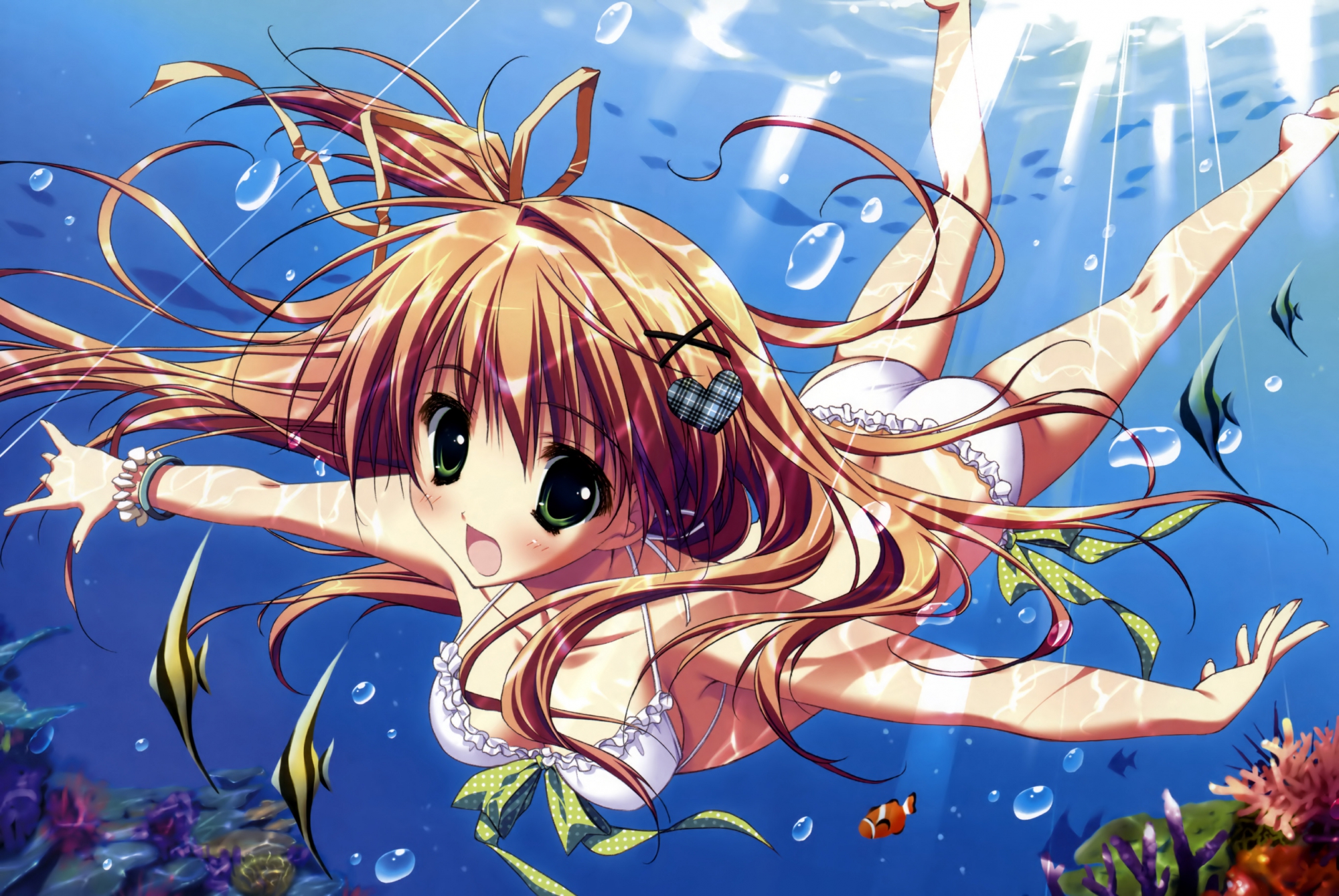 bikini, blush, breasts, brown_hair, feng, hoshizora_e_kakaru_hashi, nakatsugawa_ui, ryohka