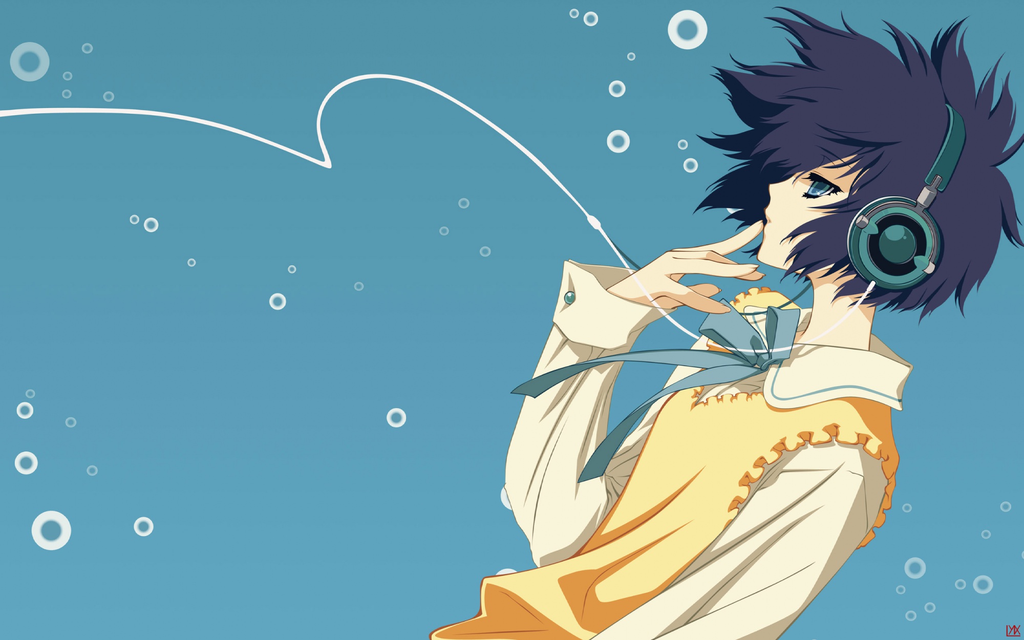 blue, bubbles, carnelian, headphones, para-sol, vector, yatabe_miu