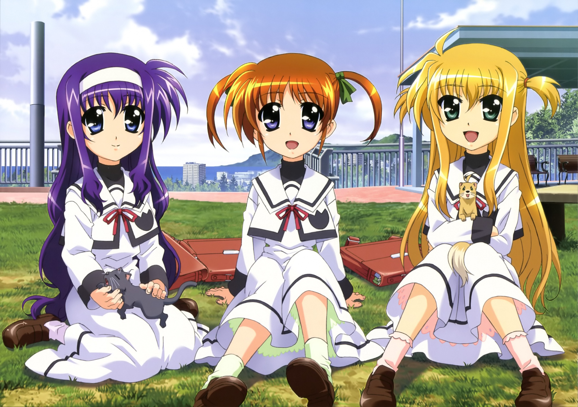 alisa_bannings, mahou_shoujo_lyrical_nanoha, school_uniform, takamachi_nanoha, tsukimura_suzuka