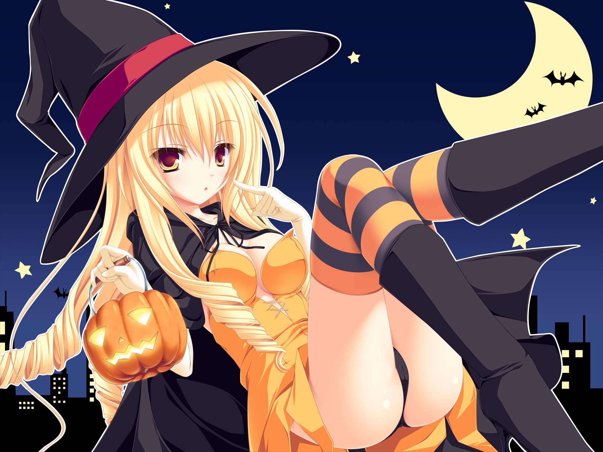 77, blonde_hair, brown_eyes, koshimizu_rin, long_hair, mikagami_mamizu, moon, panties, underwear, whirlpool, witch