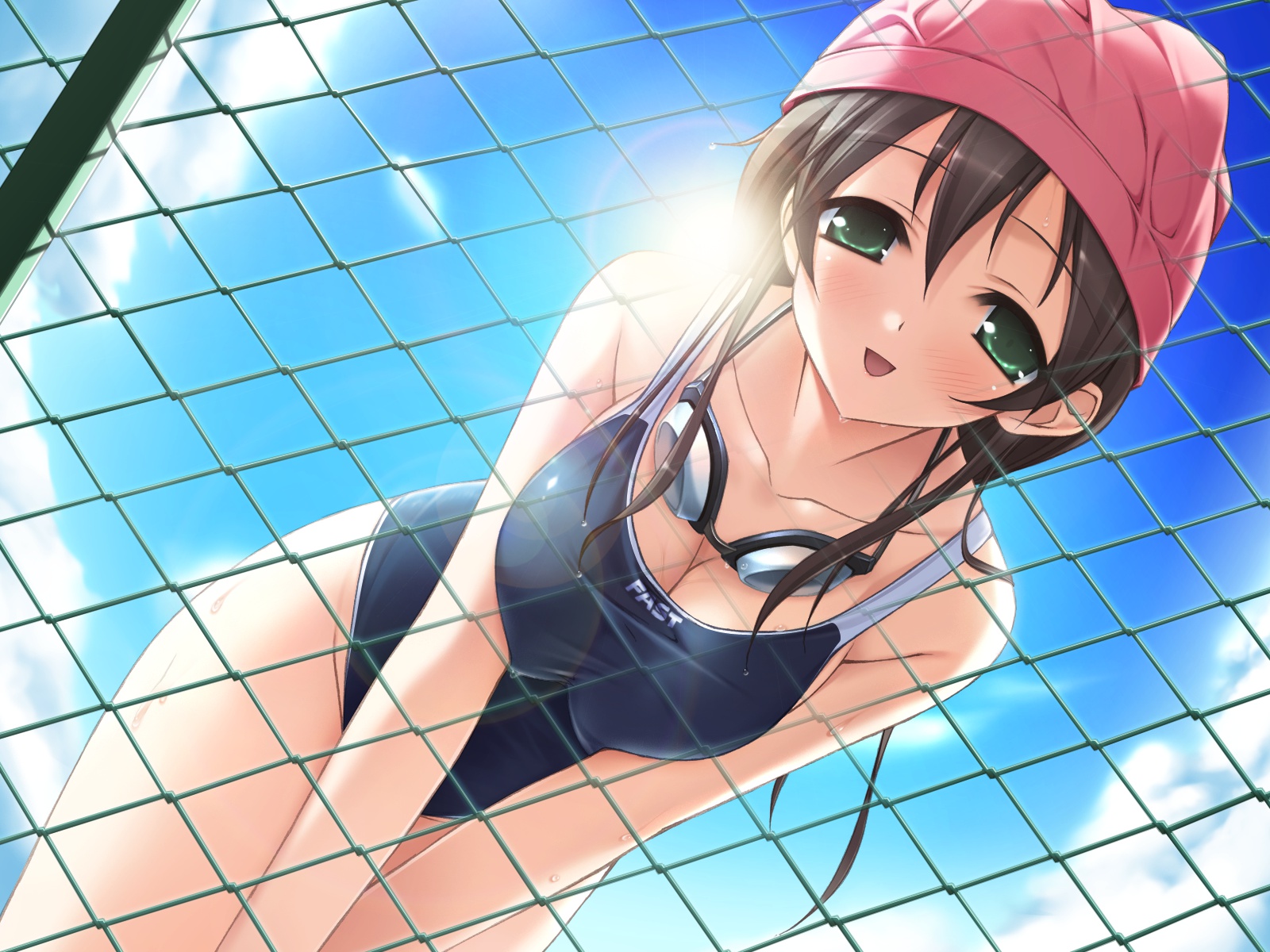 breasts, cleavage, cube, game_cg, green_eyes, itou_hinako, kantoku, natsu_no_ame