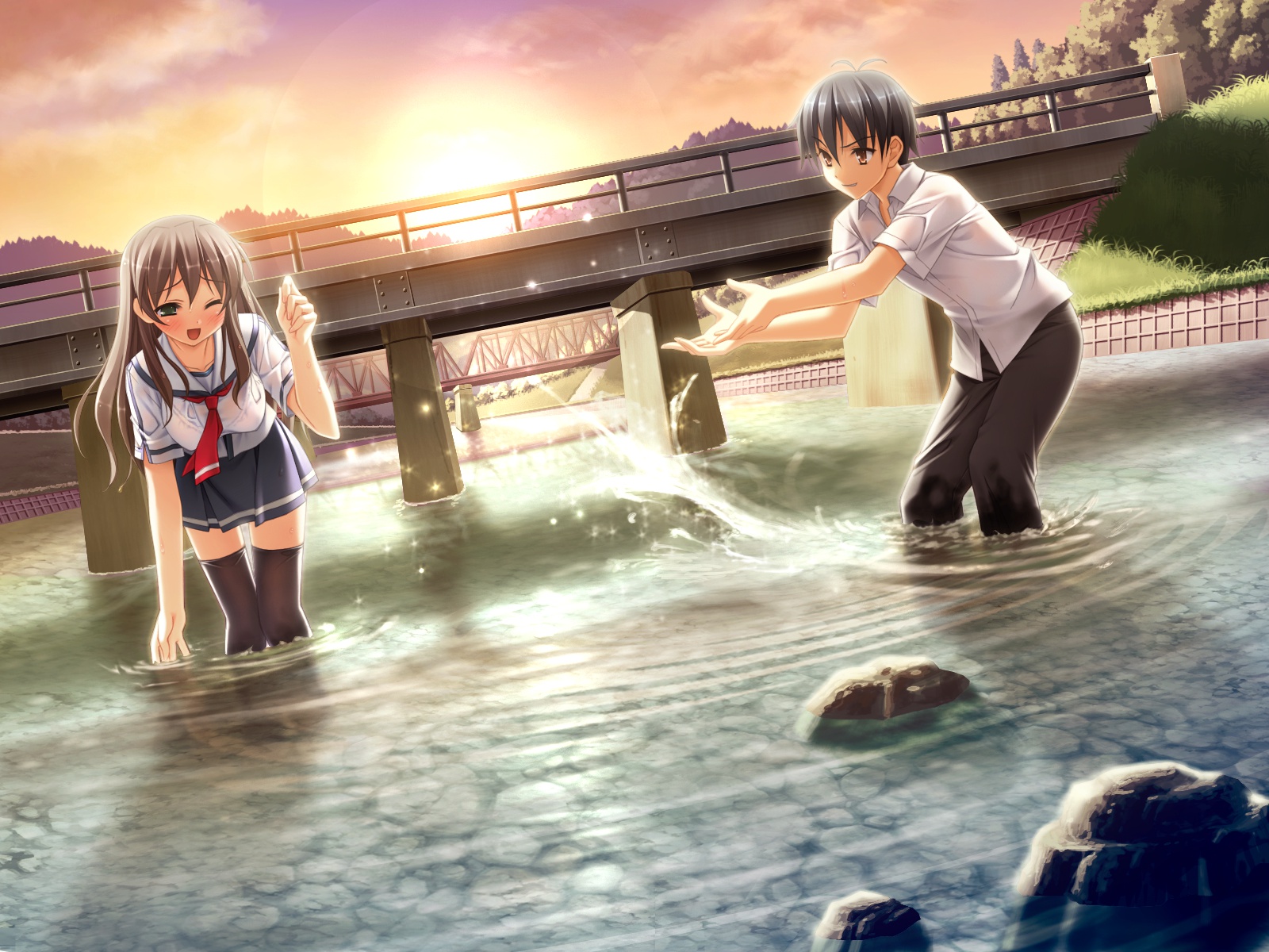 cube, game_cg, itou_hinako, kantoku, natsu_no_ame, school_uniform, water