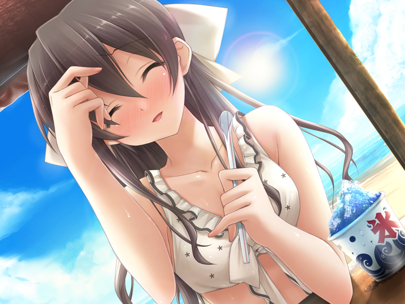 beach, clouds, cube, game_cg, itou_hinako, kantoku, natsu_no_ame, sky