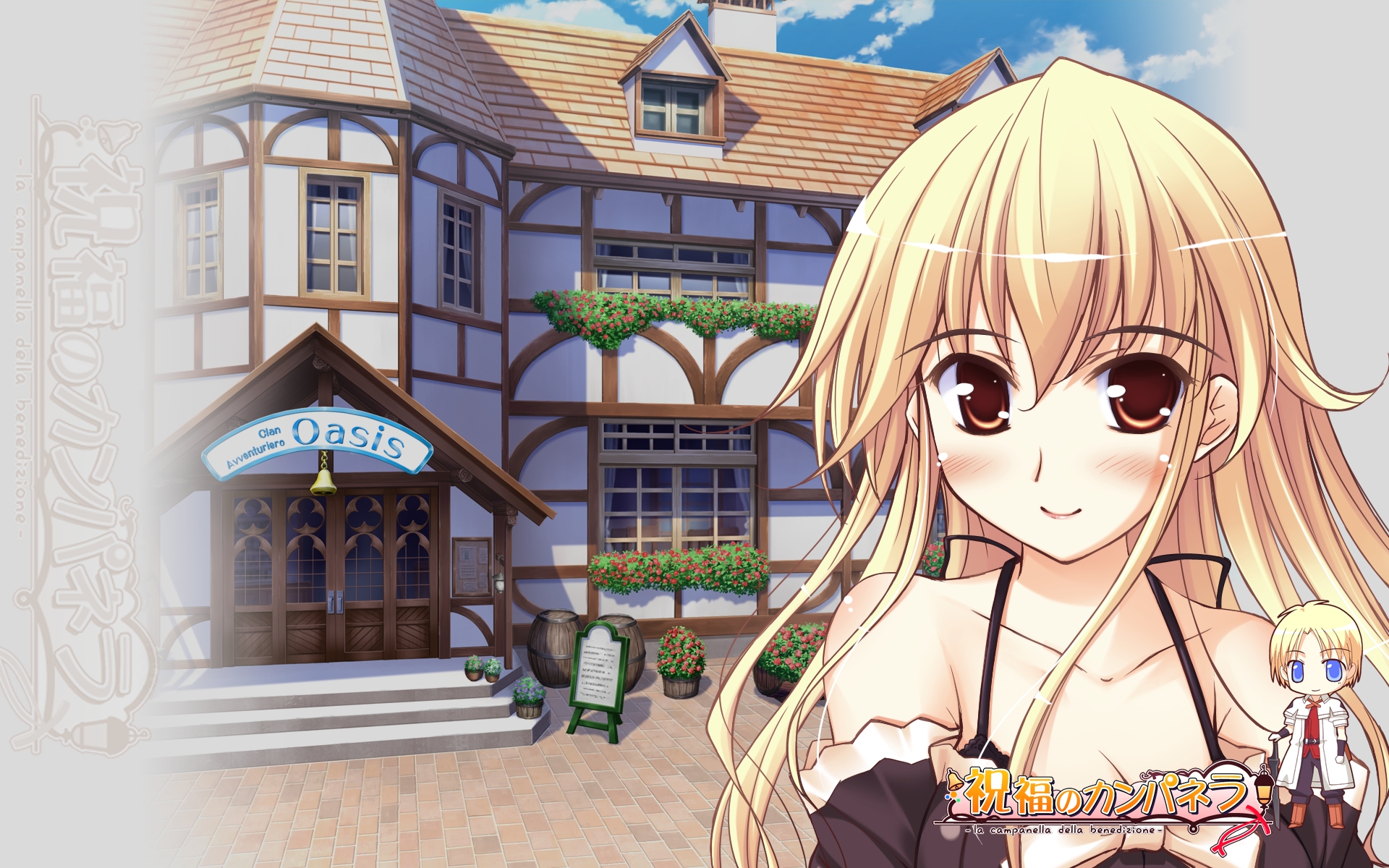 blonde_hair, blue_eyes, brown_eyes, chibi, leicester_maycraft, long_hair, shelley_maycraft, short_hair, shukufuku_no_campanella