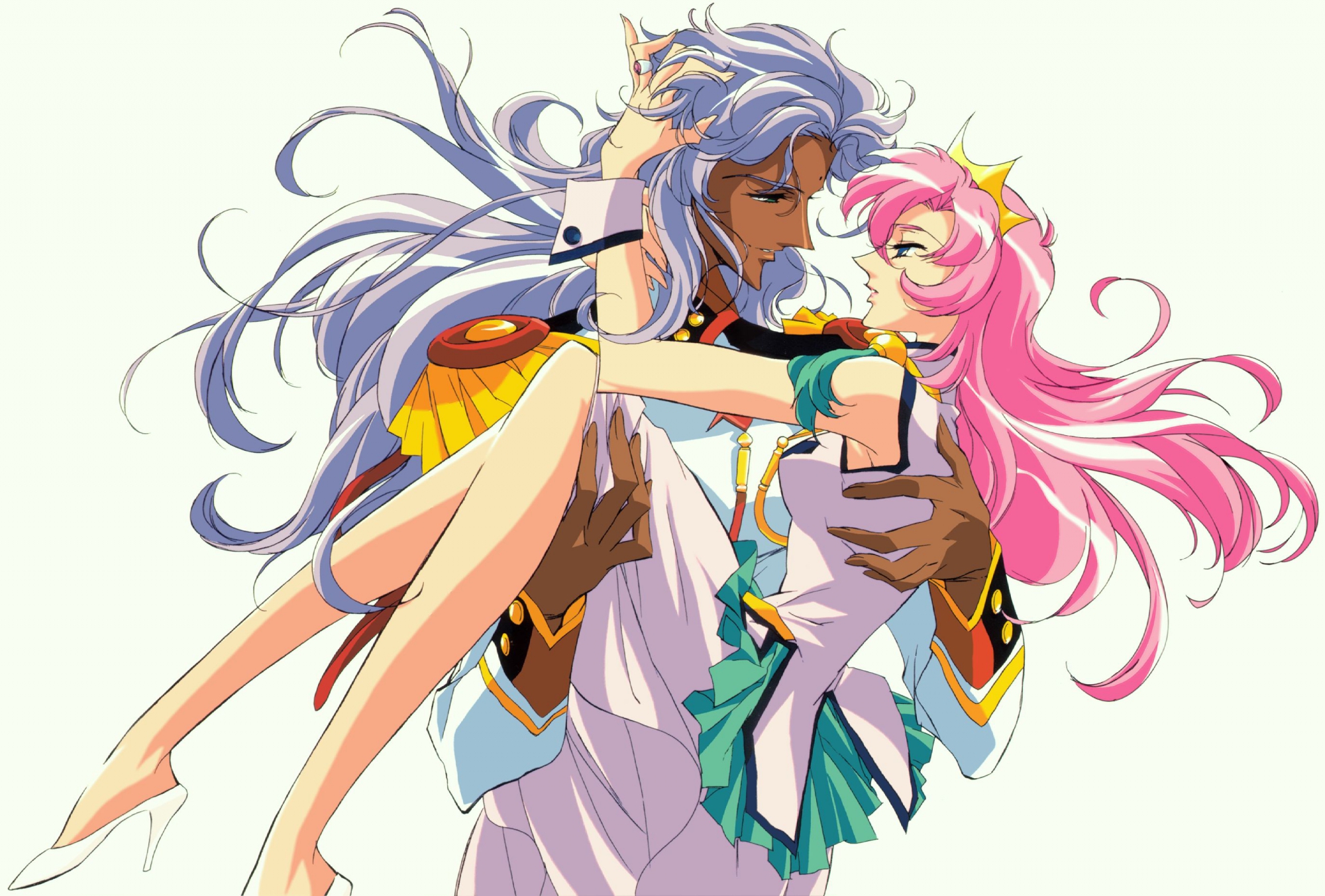 blue_eyes, dark_skin, dress, long_hair, male, ohtori_akio, pink_hair, revolutionary_girl_utena, shoujo_kakumei_utena, tenjou_utena