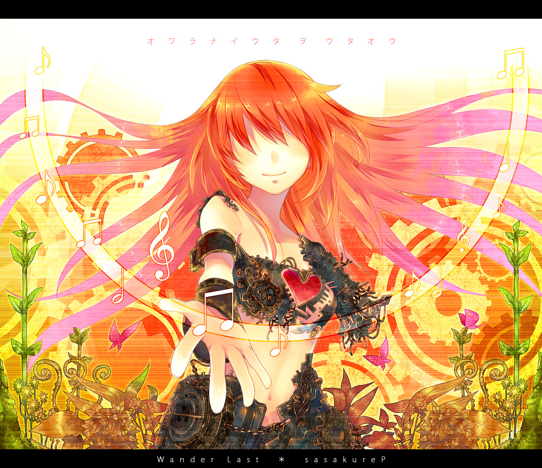 long_hair, megurine_luka, navel, pink_hair, red_hair, renta_(deja-vu), vocaloid, wander_last_(vocaloid)