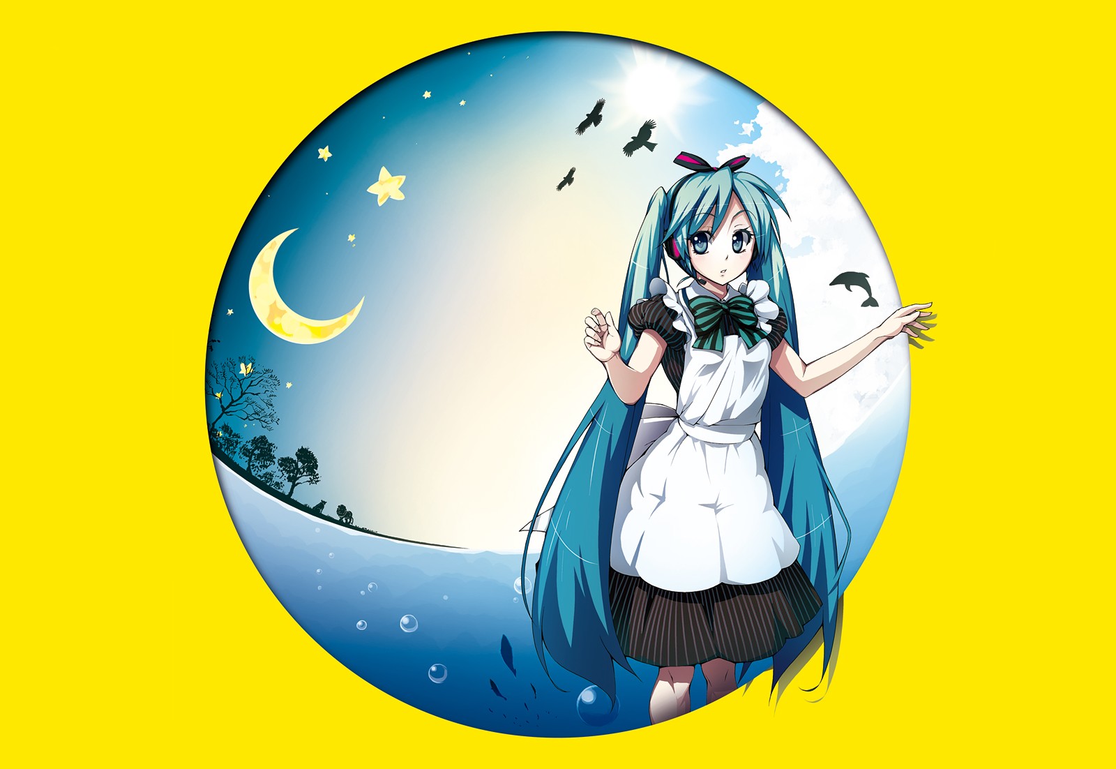 hatsune_miku, kabayaki_unagi, maid, vocaloid, yellow