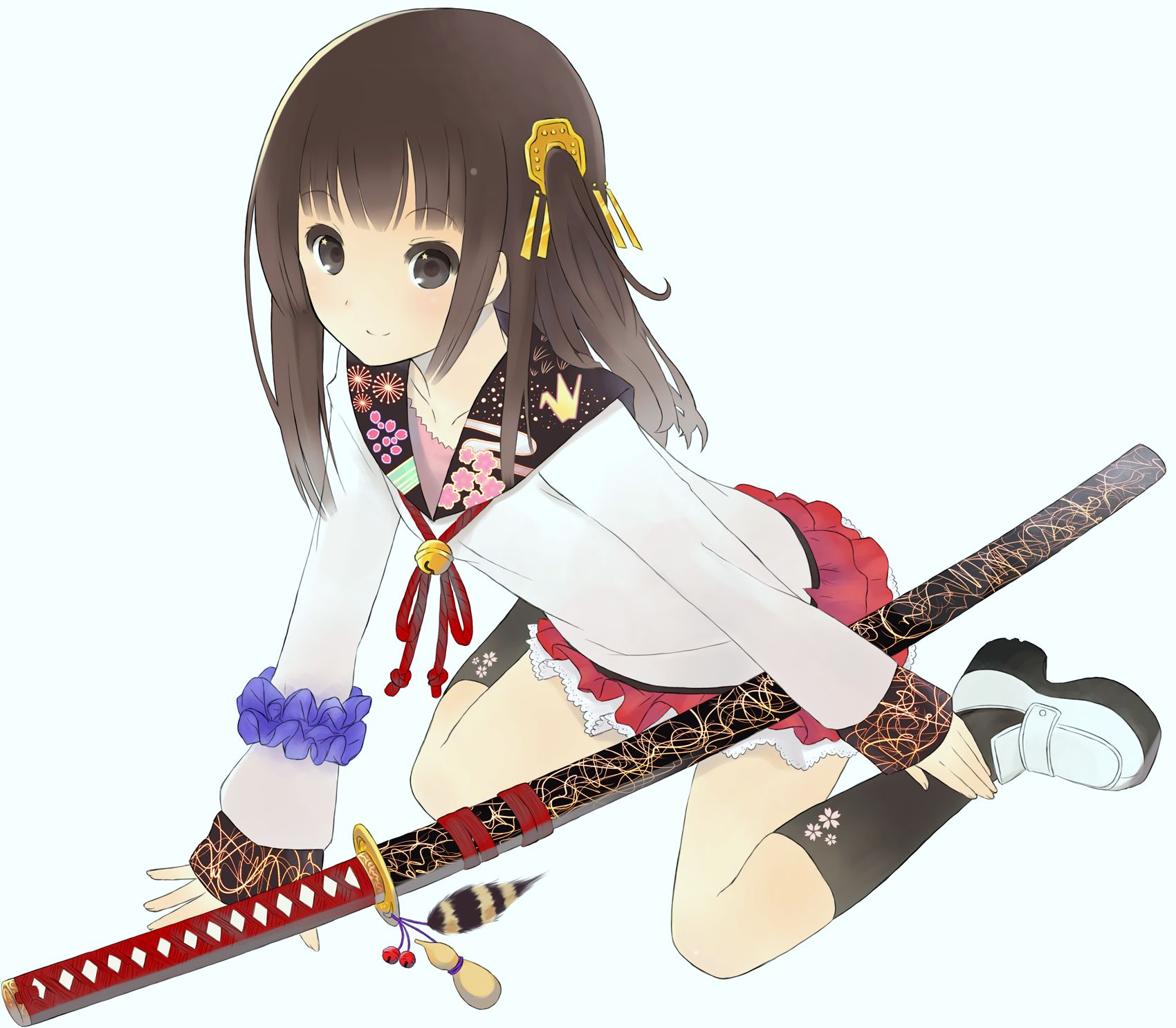 brown_hair, mk_(masatusaboten), skirt, sword, weapon, white