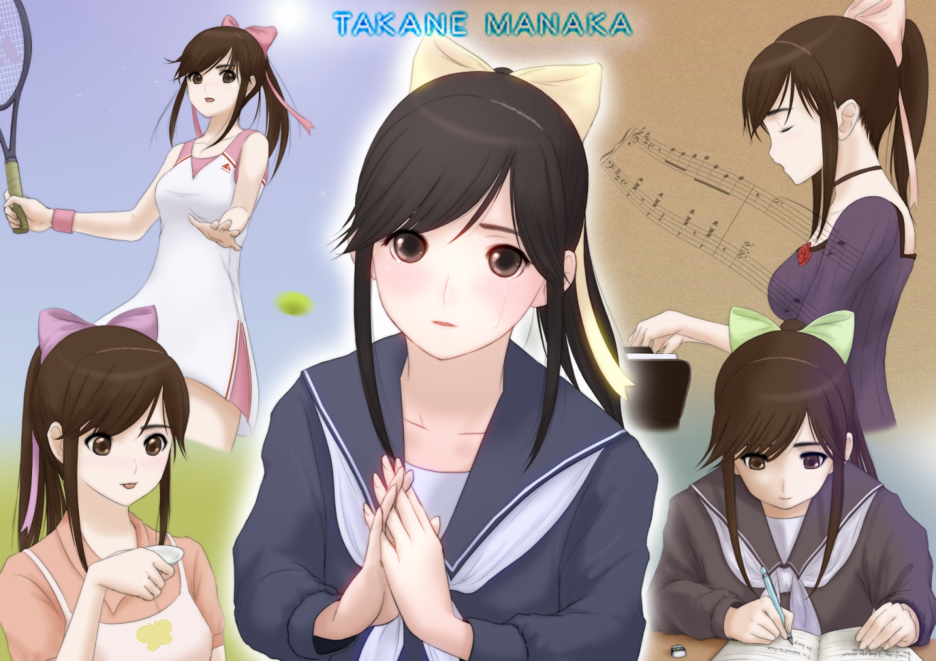 brown_eyes, brown_hair, l_(elle), long_hair, love_plus, ponytail, school_uniform, takane_manaka