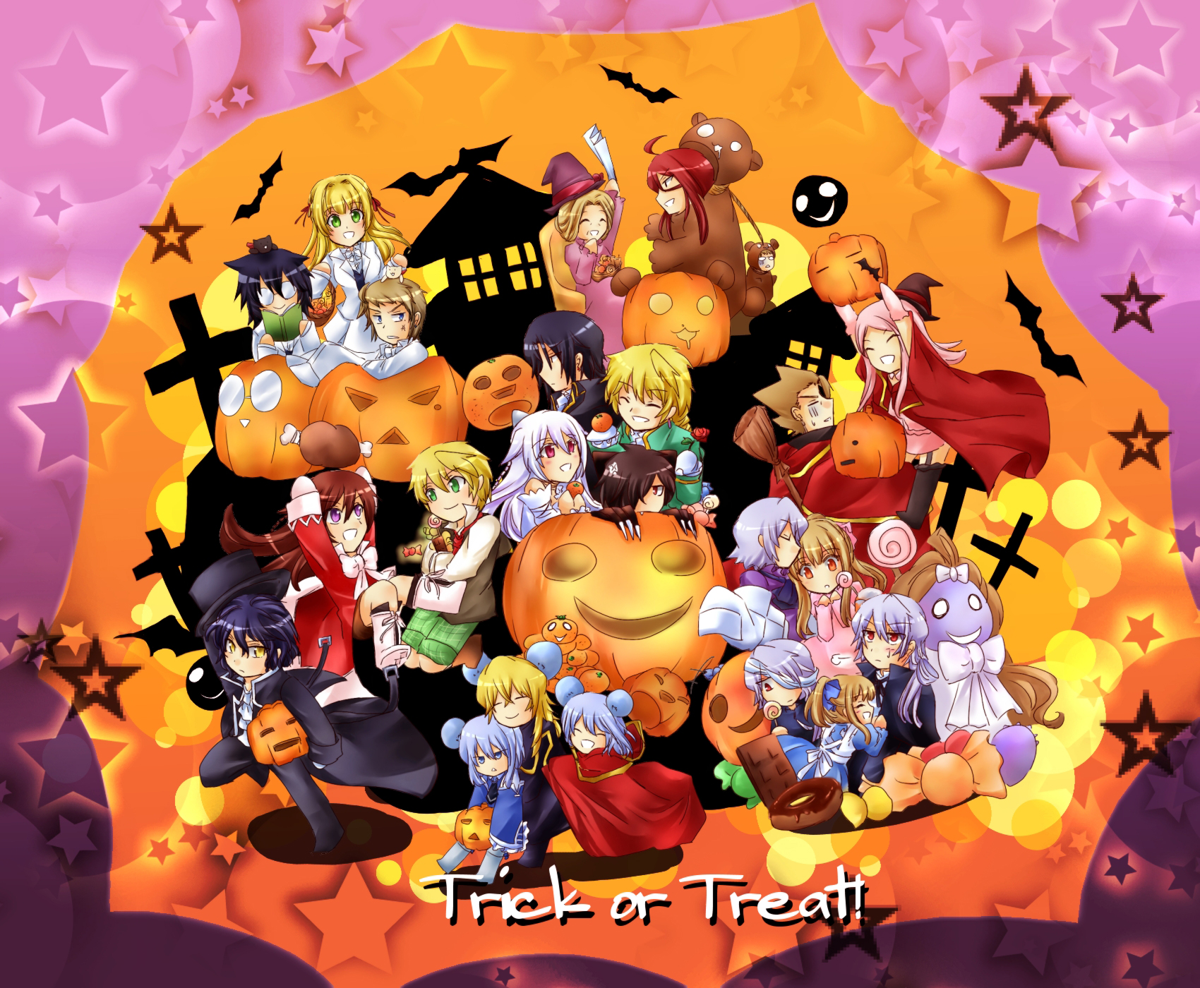 ada_vessalius, alice_(pandora_hearts), cheshire_cat, echo, emily_(pandora_hearts), gilbert_nightray, halloween, oz_vessalius
