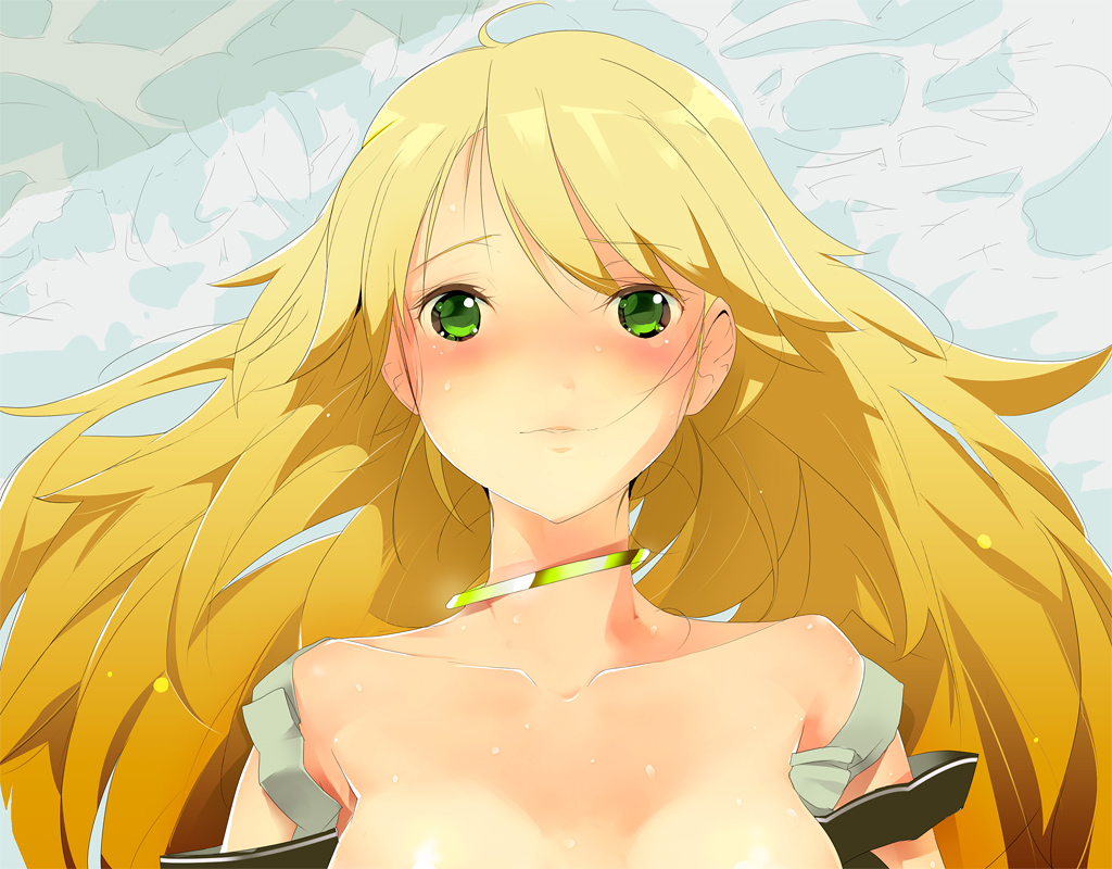 blonde_hair, blush, green_eyes, hoshii_miki, idolmaster, sayappa