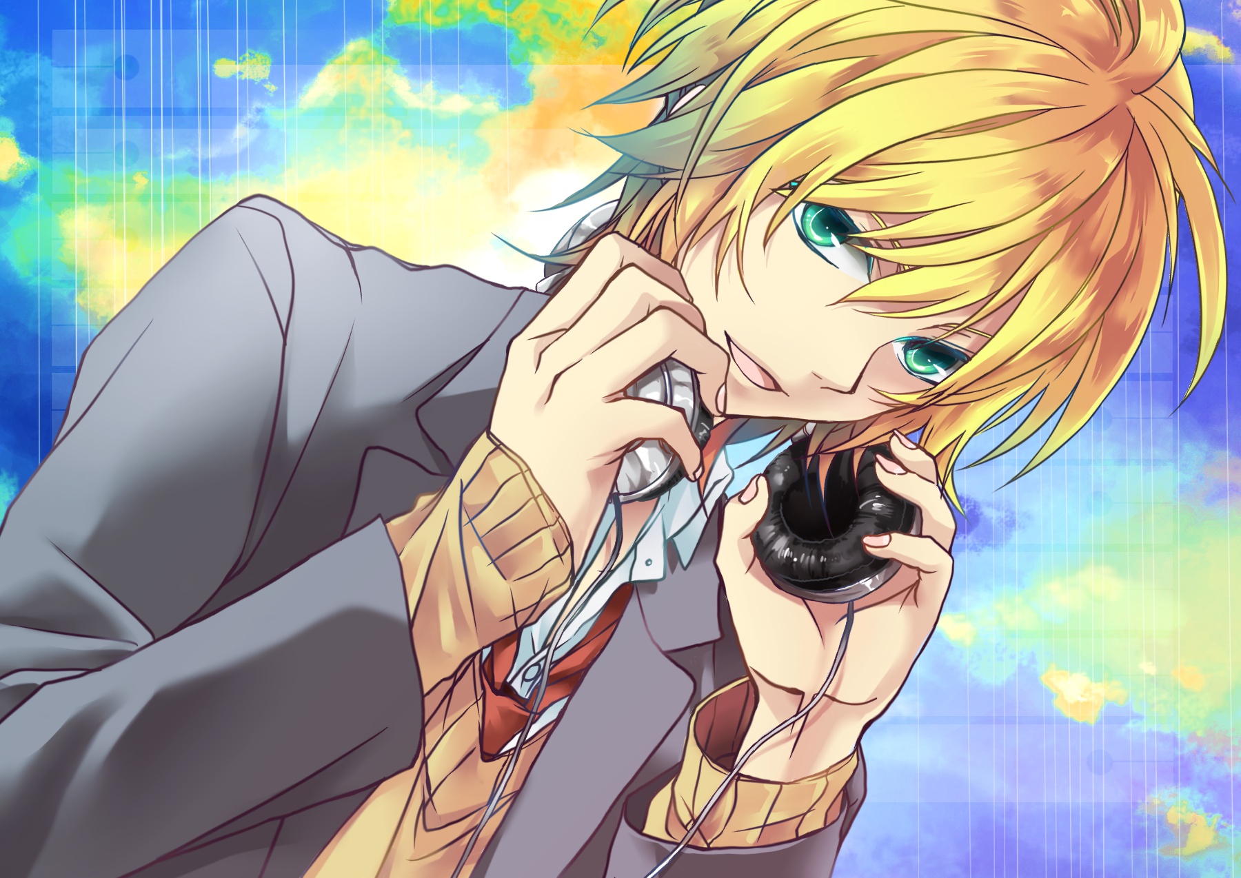 all_male, headphones, kagamine_len, male, teito, vocaloid