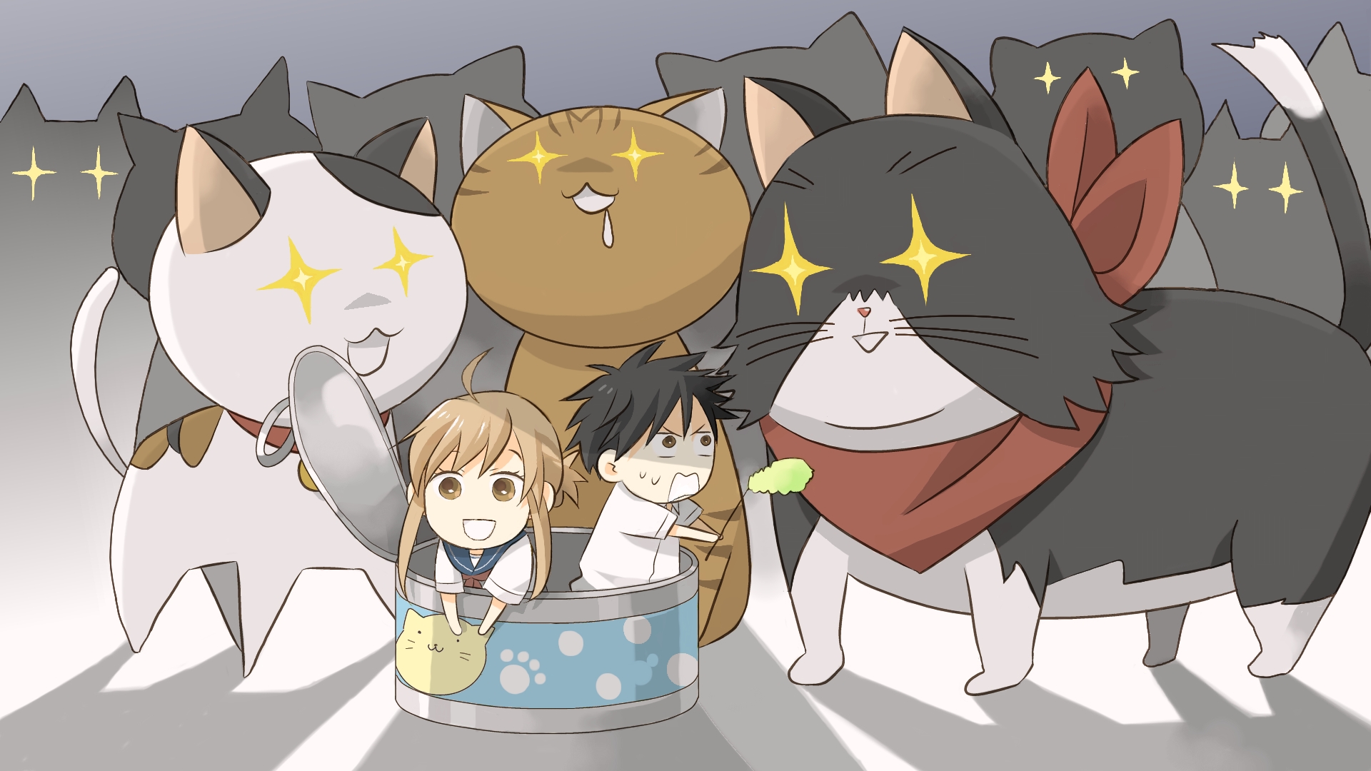animal, cat, chibi, kousaka_junpei, mizuno_kaede, nyamsas, nyan_koi!, tashite