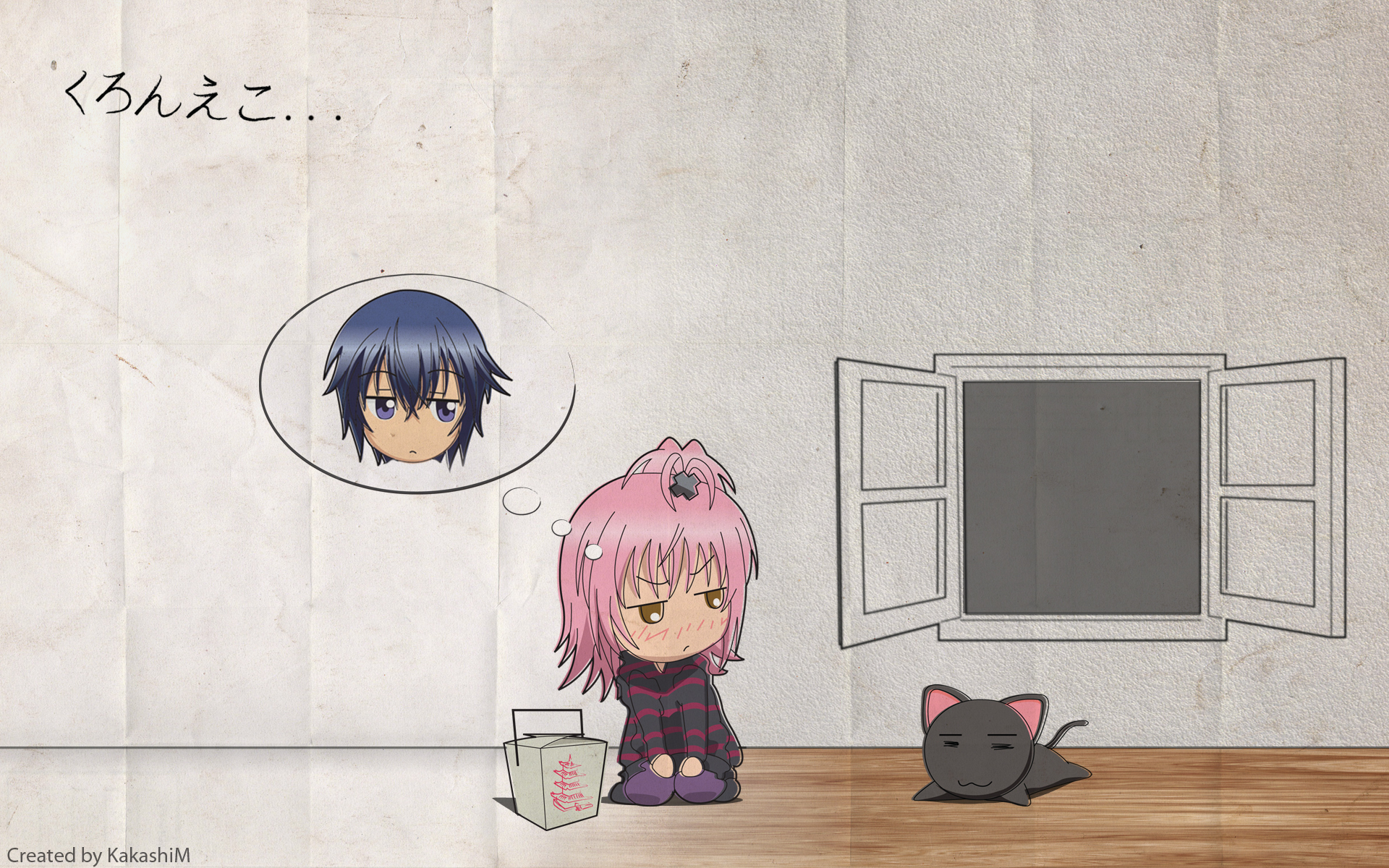 animal, cat, chibi, hinamori_amu, pink_hair, shugo_chara, tsukiyomi_ikuto, yellow_eyes