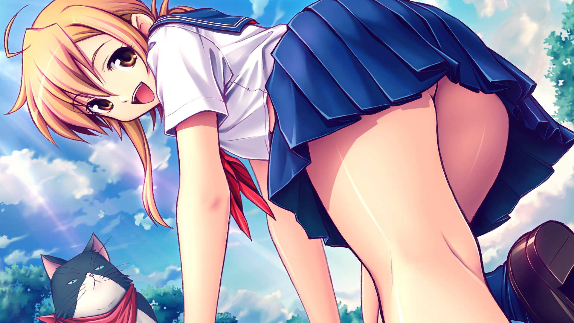 animal, cat, michi, mizuno_kaede, nopan, nyamsas, nyan_koi!, school_uniform