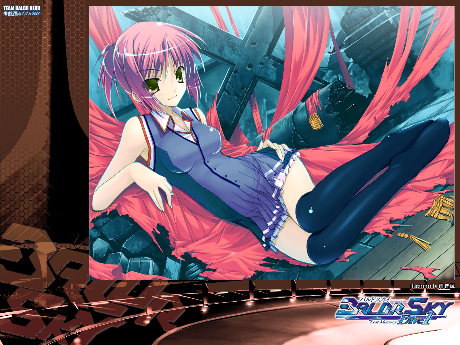baldr_sky, nagisa_chinatsu, pink_hair, short_hair, yellow_eyes