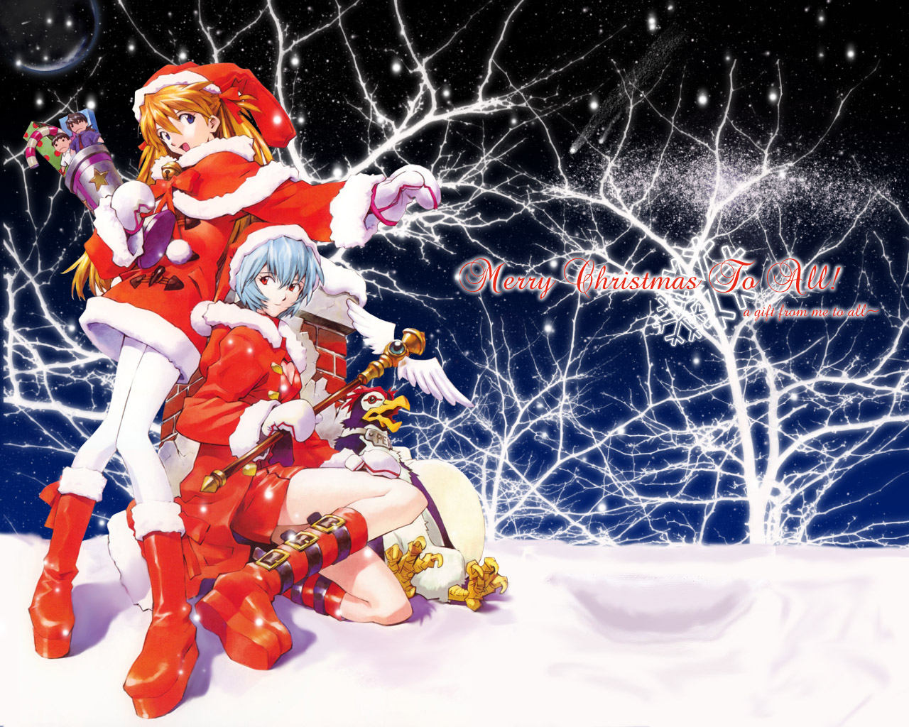 ayanami_rei, blue_eyes, blue_hair, boots, christmas, gloves, hat, long_hair