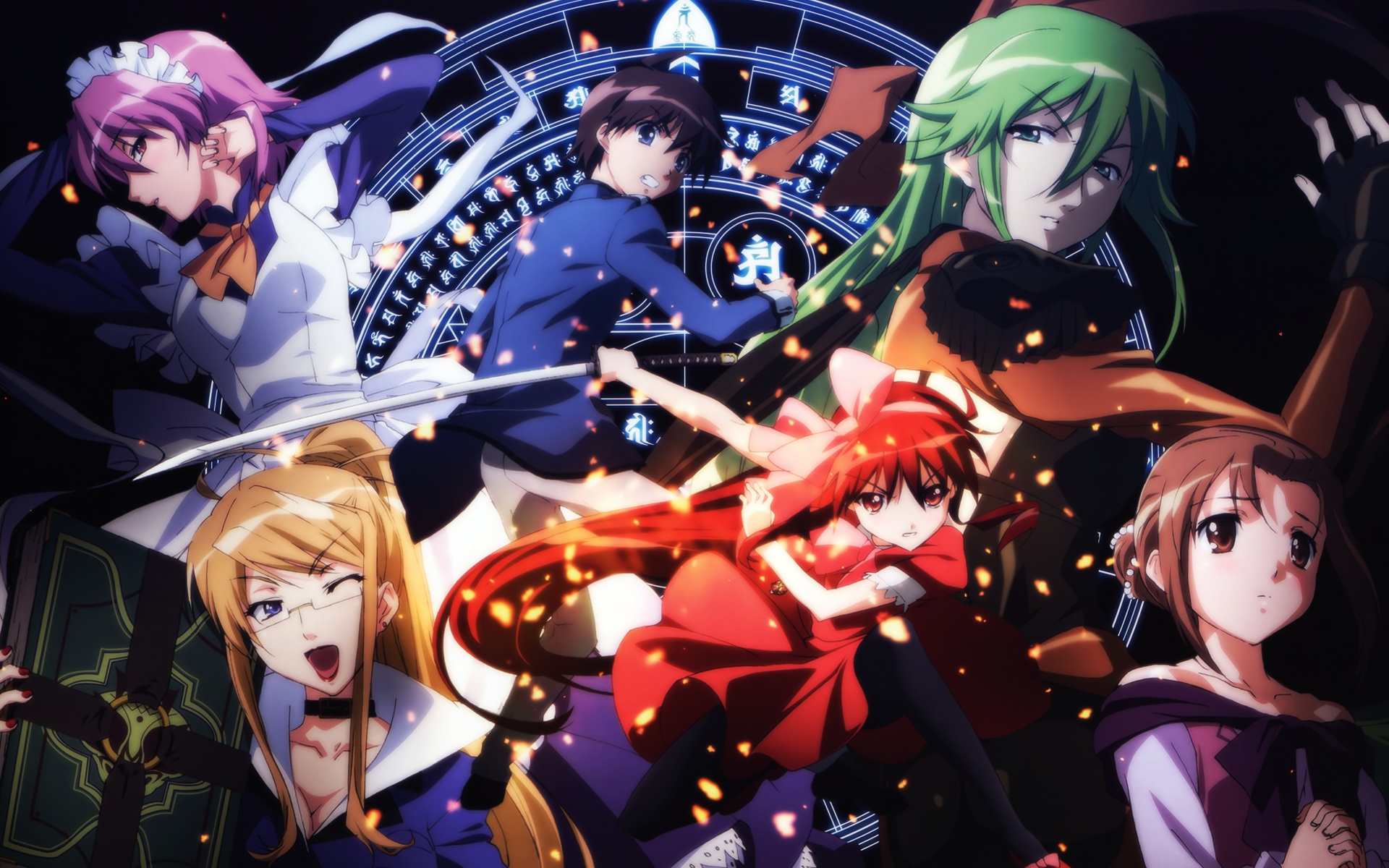 margery_daw, pheles, ribbons, sakai_yuuji, shakugan_no_shana, shana, sword, weapon, wilhelmina_carmel, yoshida_kazumi