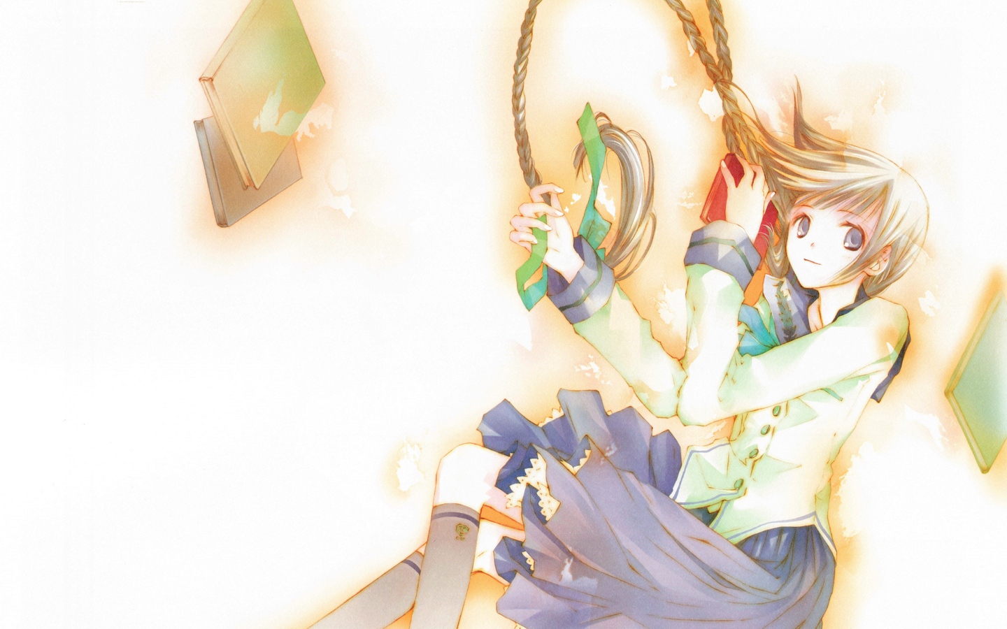 amano_tooko, book, braids, brown_hair, bungaku_shoujo, gray_eyes, kneehighs, long_hair