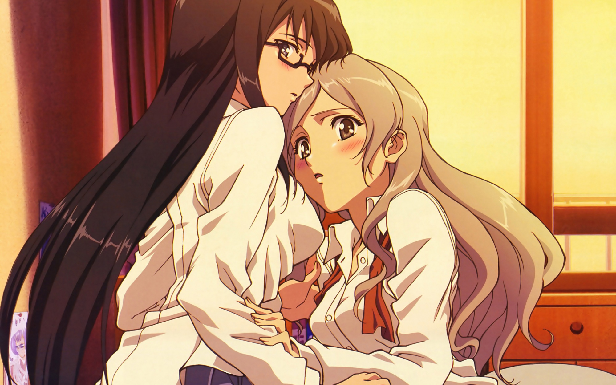 blush, glasses, long_hair, sasameki_koto, skirt, sumika_murasame, ushio_kazama