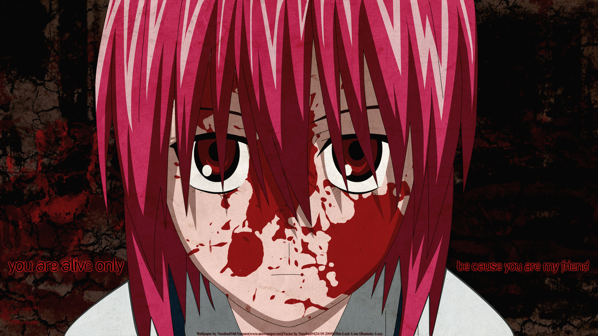 blood, close, elfen_lied, lucy_(elfen_lied), signed, vector, watermark