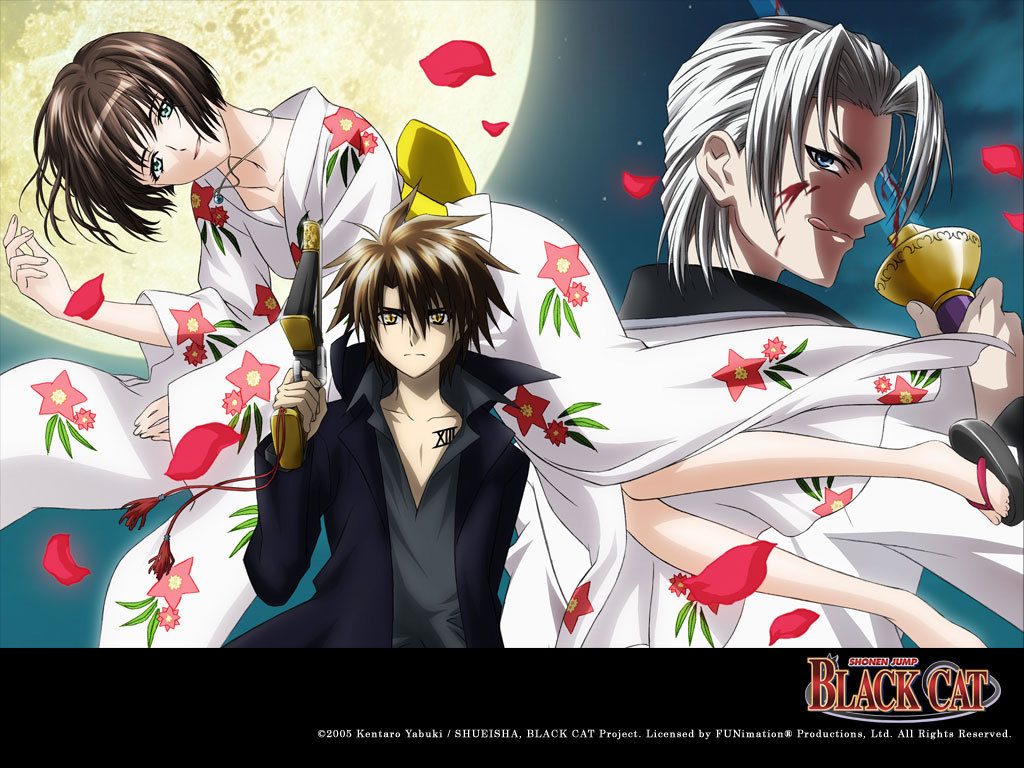 black_cat, creed_diskence, gun, japanese_clothes, kimono, minatsuki_saya, sword, train_heartnet, weapon