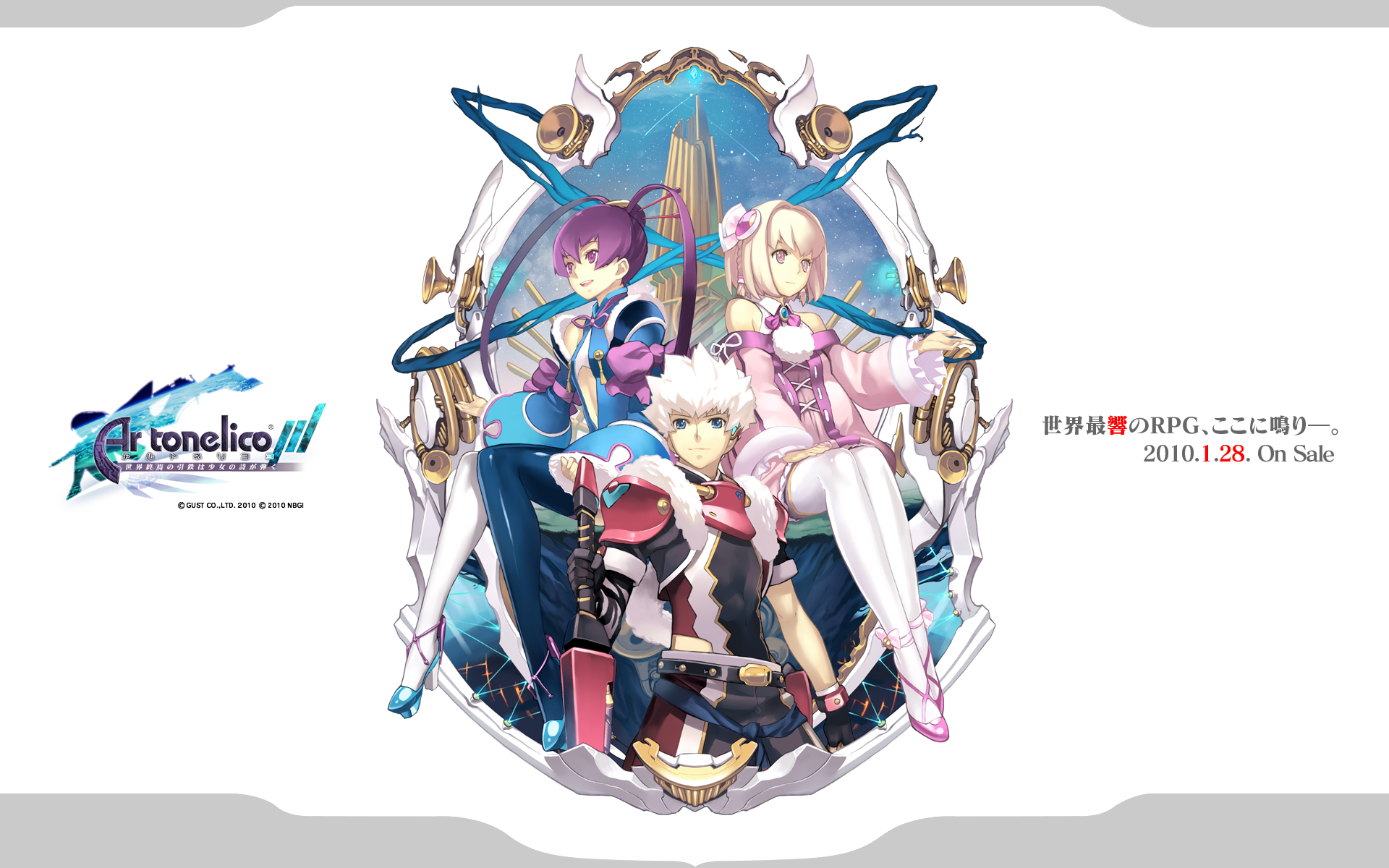aoto_(ar_tonelico), ar_tonelico, ar_tonelico_iii, armor, blonde_hair, blue_eyes, bow, finnel