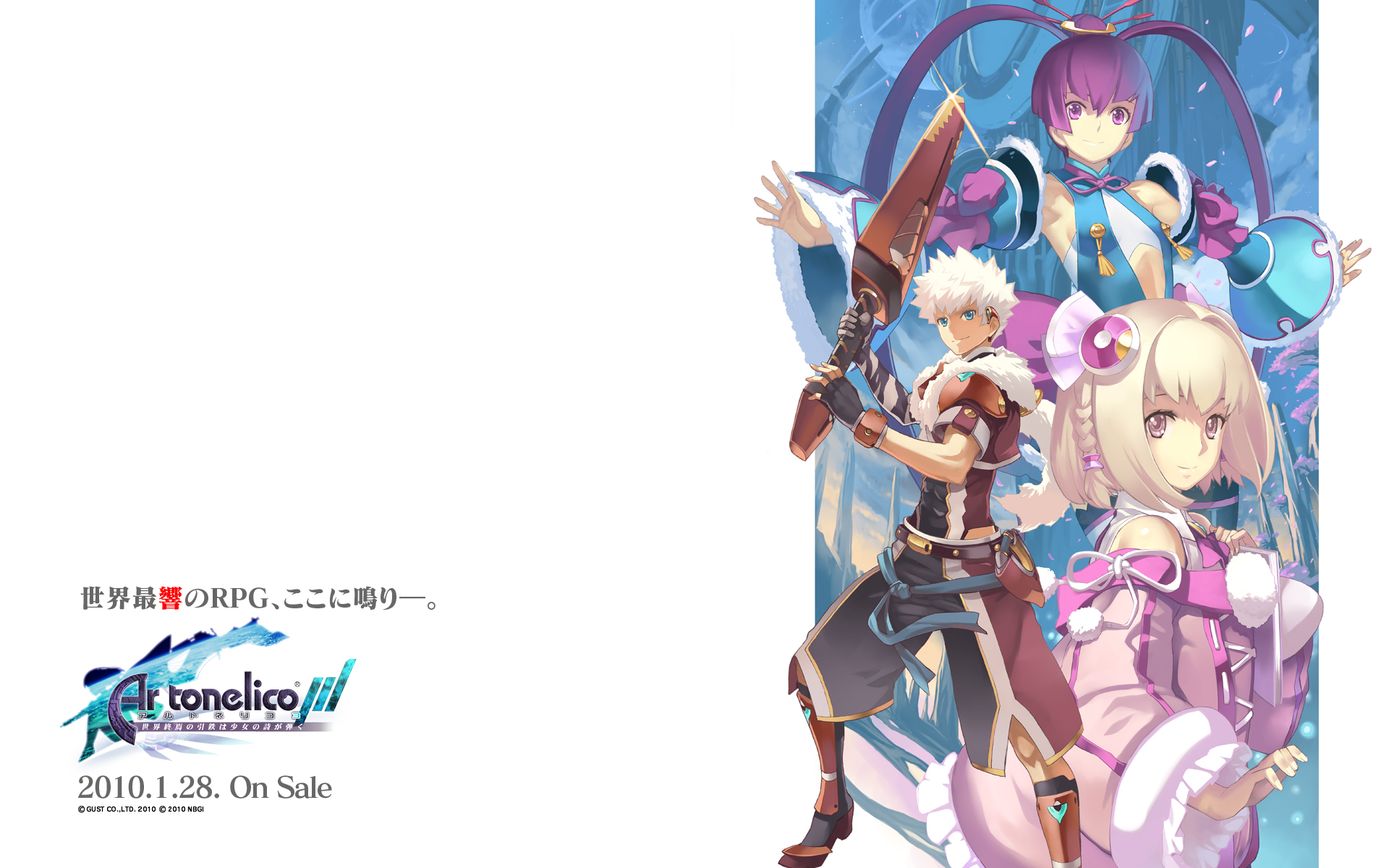 aoto_(ar_tonelico), ar_tonelico, ar_tonelico_iii, armor, blonde_hair, blue_eyes, bow, finnel