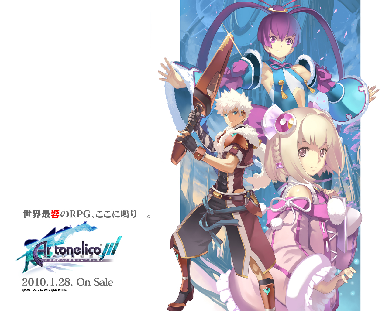 aoto_(ar_tonelico), armor, ar_tonelico, ar_tonelico_iii, blonde_hair, blue_eyes, bow, dark_skin