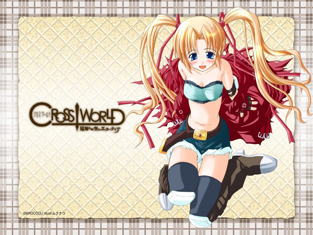 blonde_hair, blue_eyes, crossworld, muranako, tagme, thighhighs, twintails