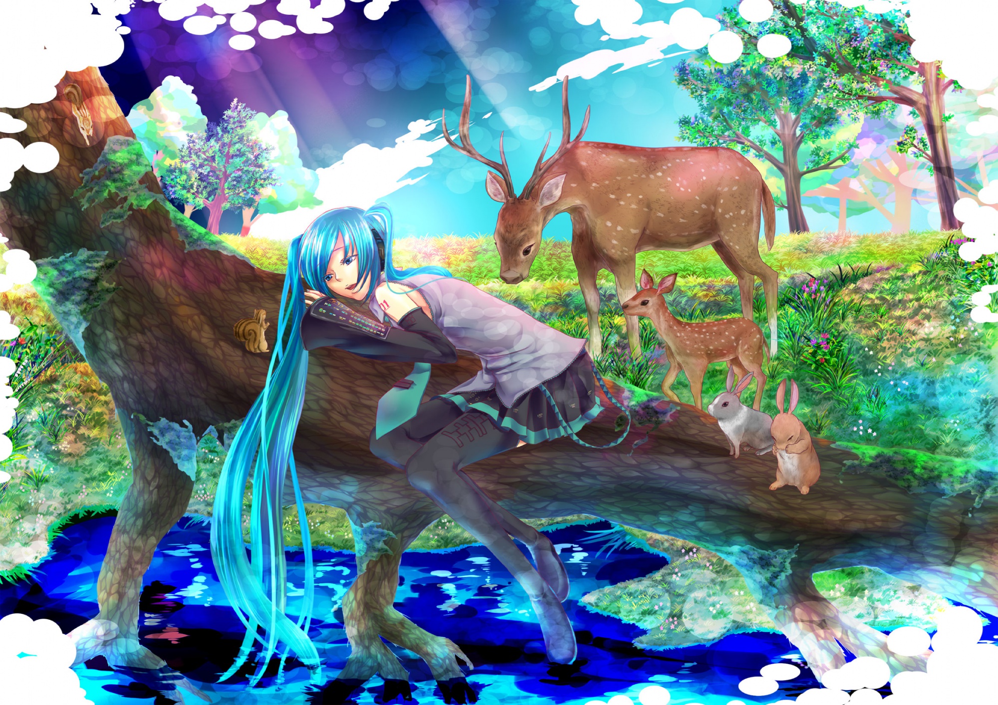 animal, hatsune_miku, takesita, thighhighs, twintails, vocaloid