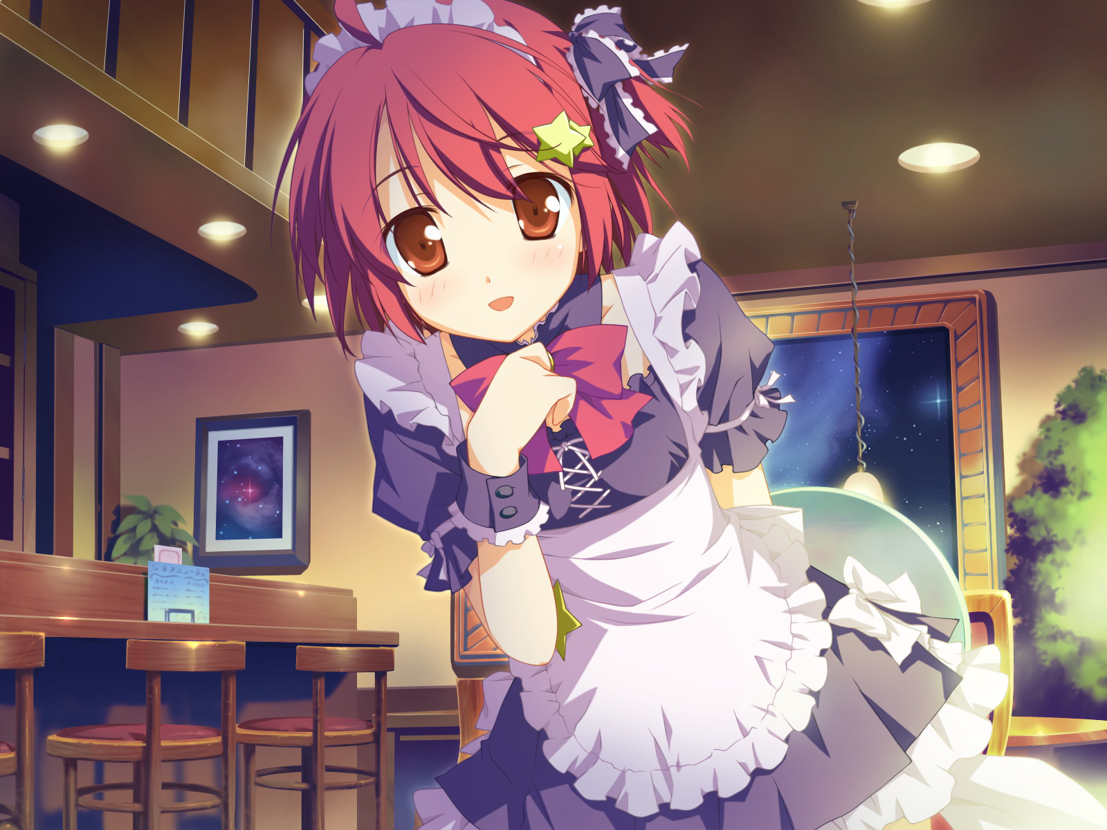 blush, favorite, game_cg, hoshizora_no_memoria, maid, minahoshi_asuho, red_eyes, red_hair