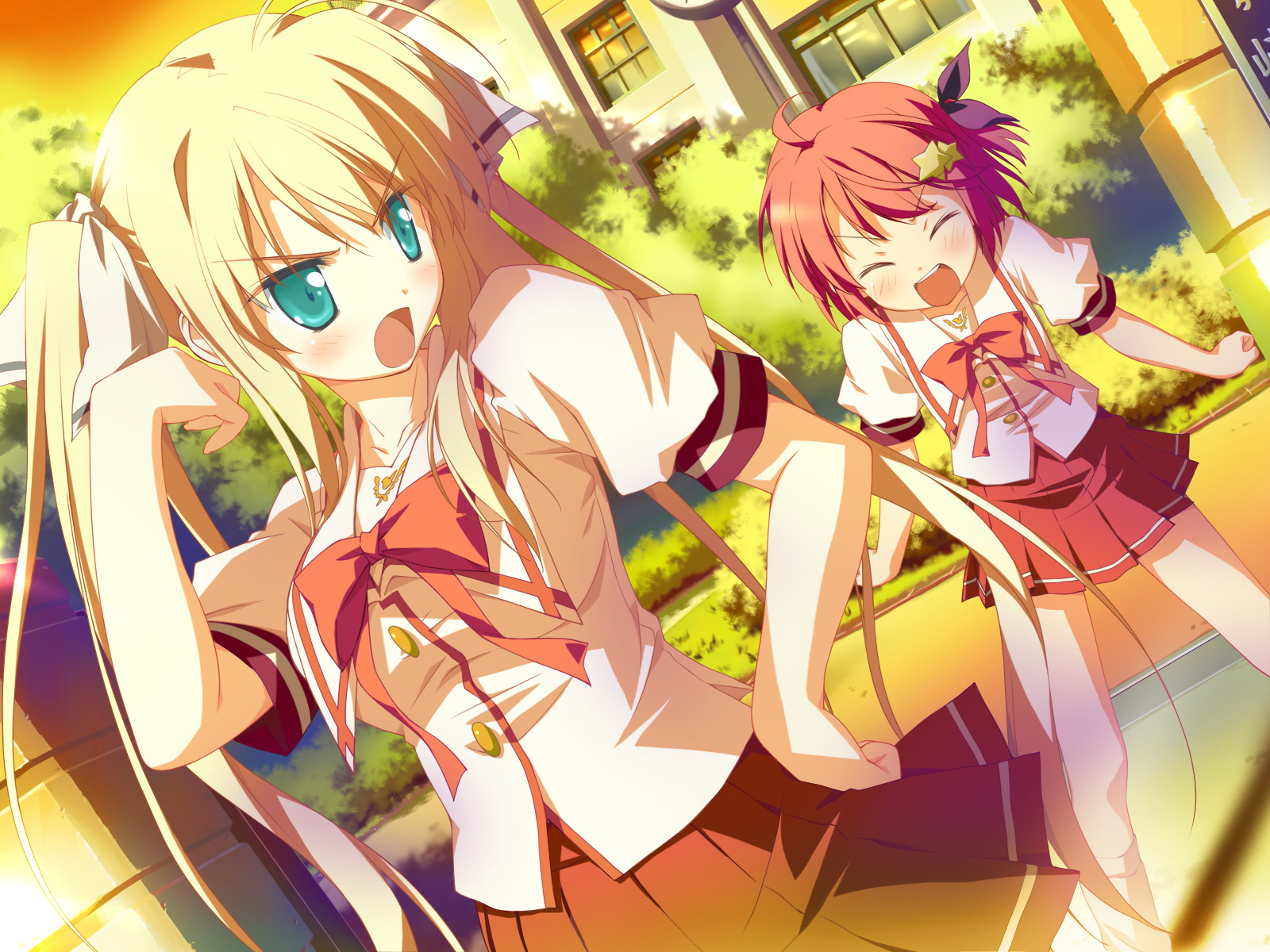 2girls, favorite, game_cg, hisakaki_komomo, hoshizora_no_memoria, minahoshi_asuho, school_uniform, shida_kazuhiro