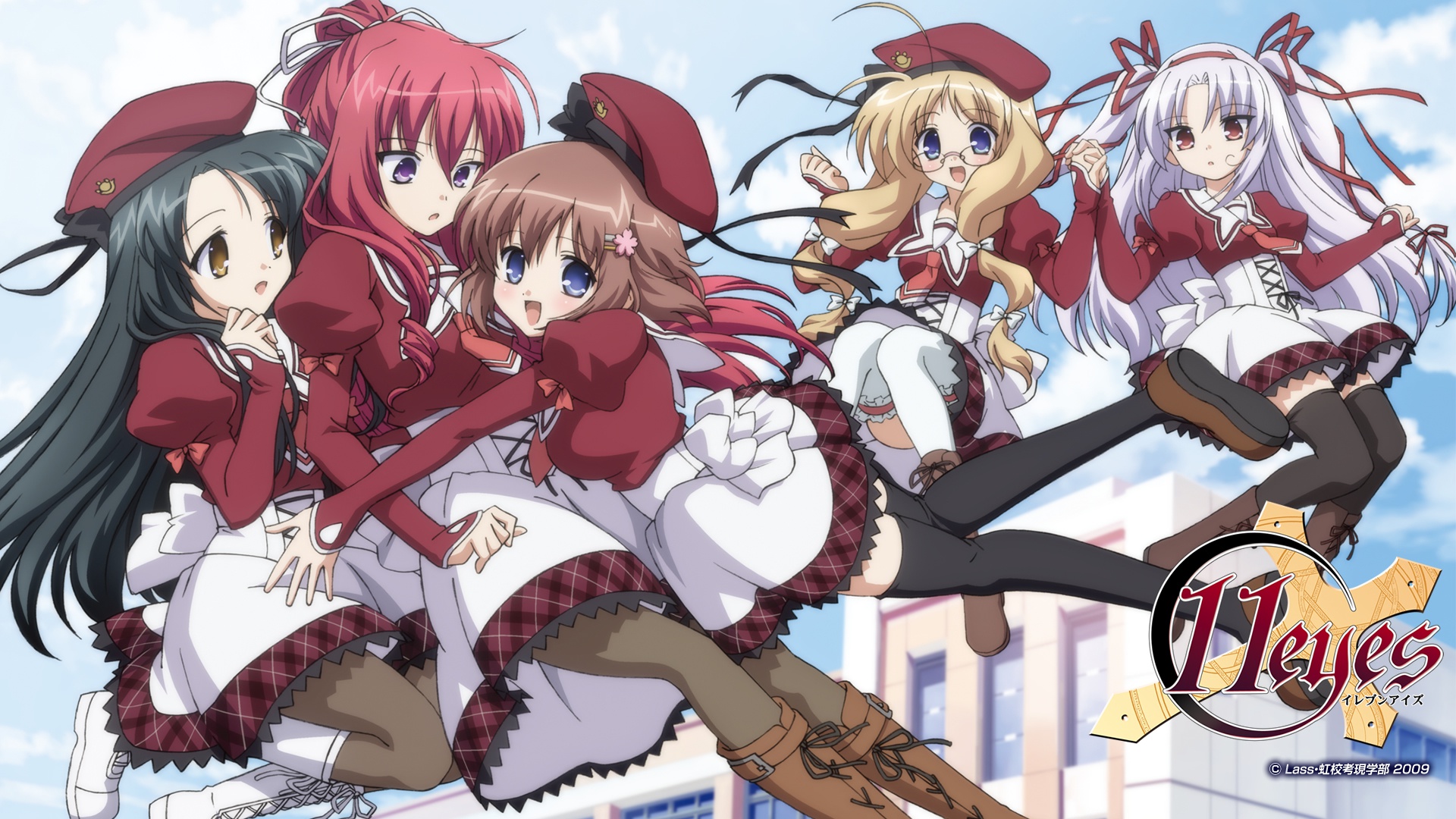 11_eyes, hirohana_yukiko, kusakabe_misuzu, minase_yuka, momono_shiori, school_uniform, tachibana_kukuri, thighhighs