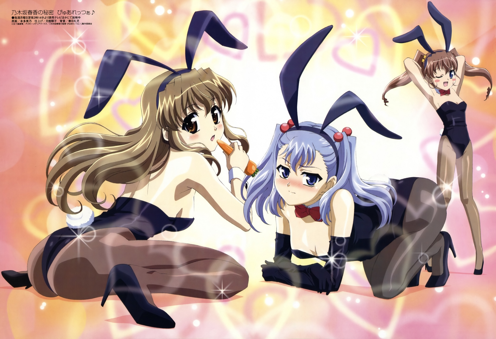 animal_ears, blush, bunny_ears, bunnygirl, honda_mino, leotard, nogizaka_haruka, nogizaka_haruka_no_himitsu, nogizaka_mika, pantyhose, scan, tennouji_touka