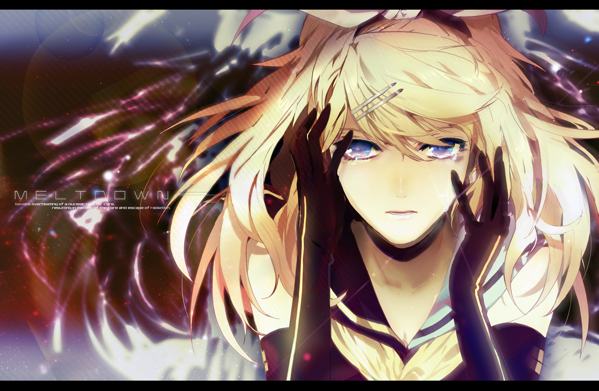blonde_hair, blue_eyes, bow, elbow_gloves, gloves, kagamine_rin, meltdown_(vocaloid), vocaloid