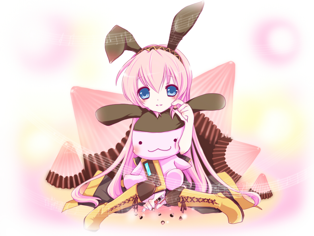 blue_eyes, boots, bunny, candy, chocolate, haru_aki, loli, megurine_luka