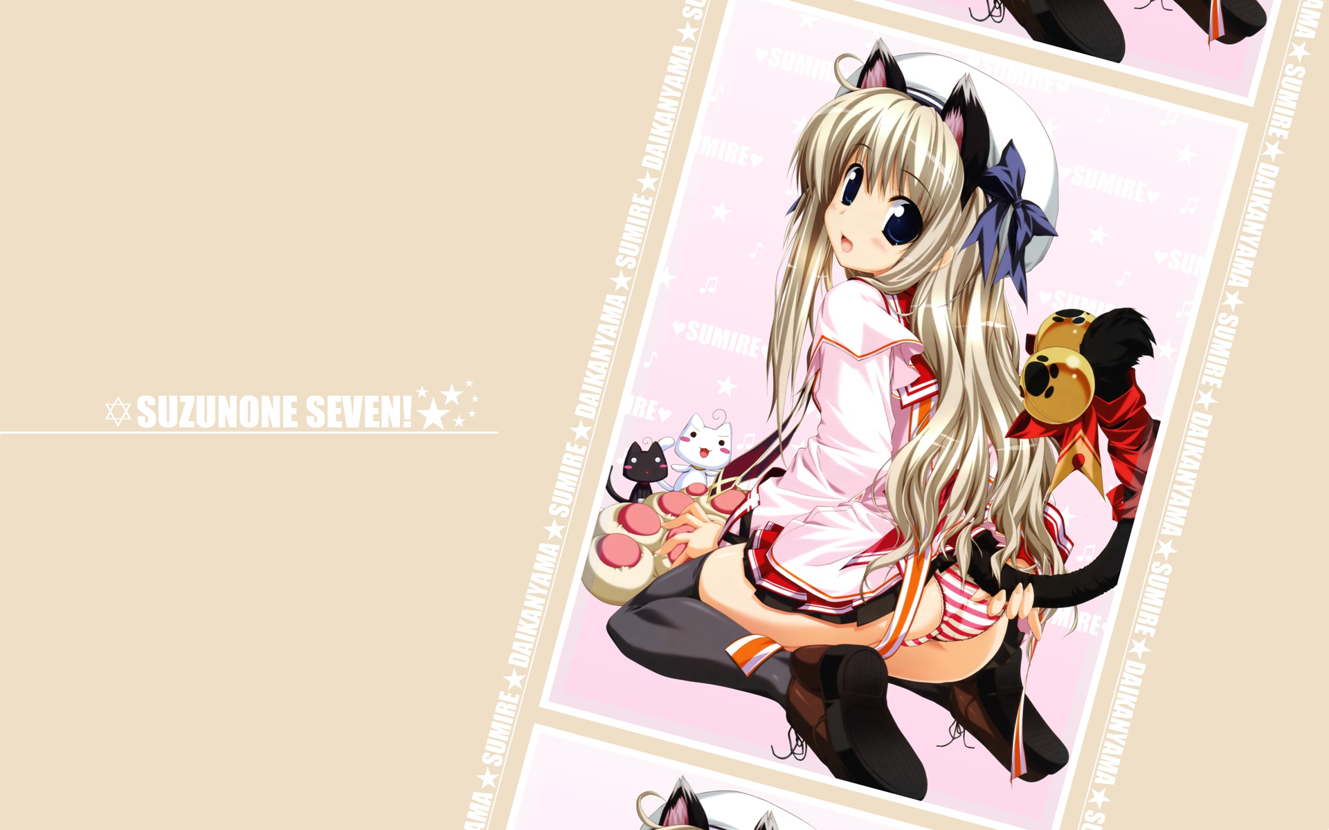 animal, animal_ears, bell, blonde_hair, blue_eyes, bow, cat, catgirl