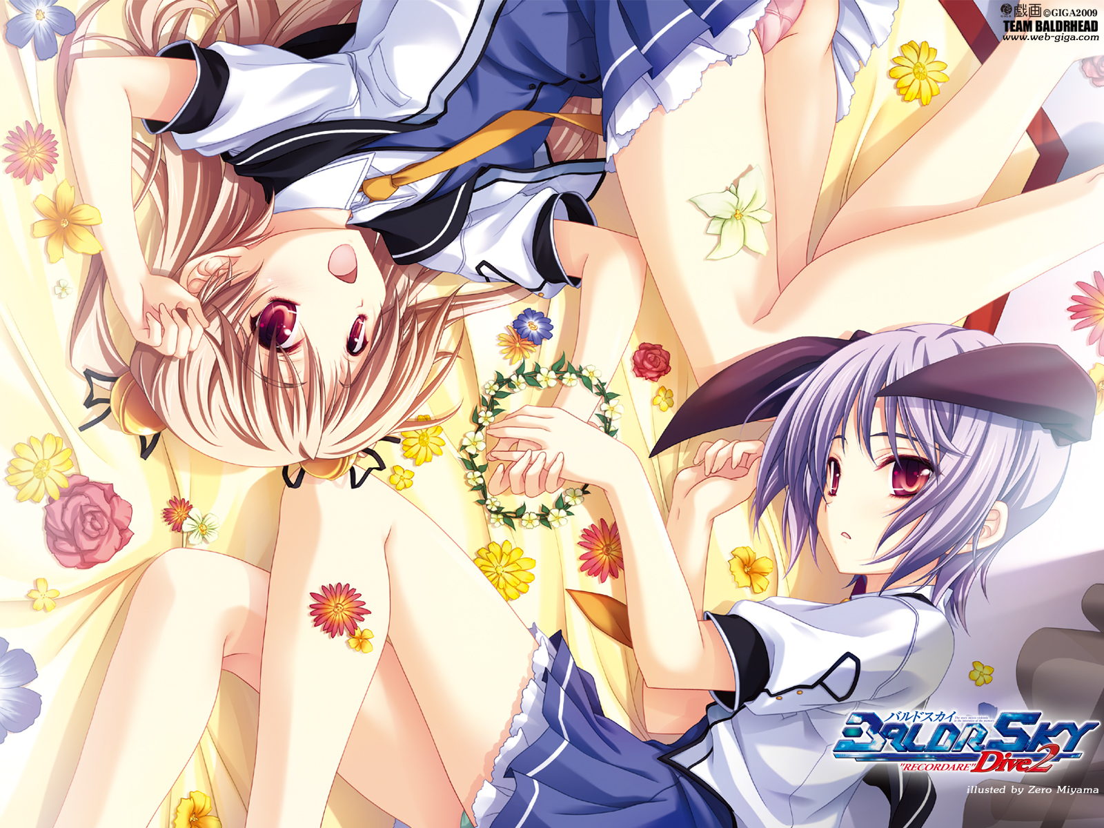 baldr_sky, bed, blonde_hair, long_hair, minazuki_makoto, minazuki_sora, miyama-zero, panties