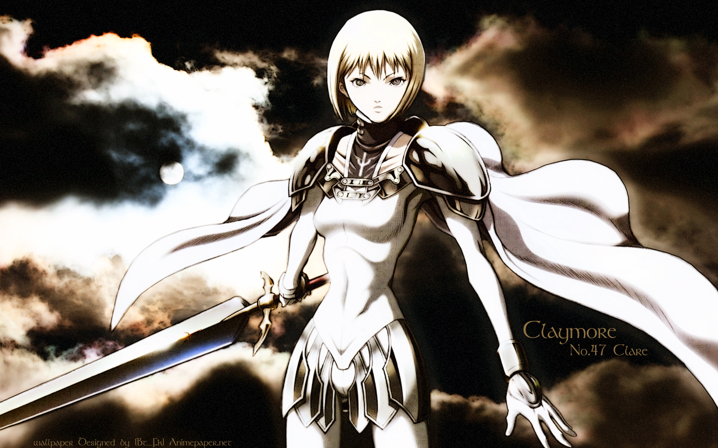 armor, cape, clare, claymore, monochrome, sword, weapon
